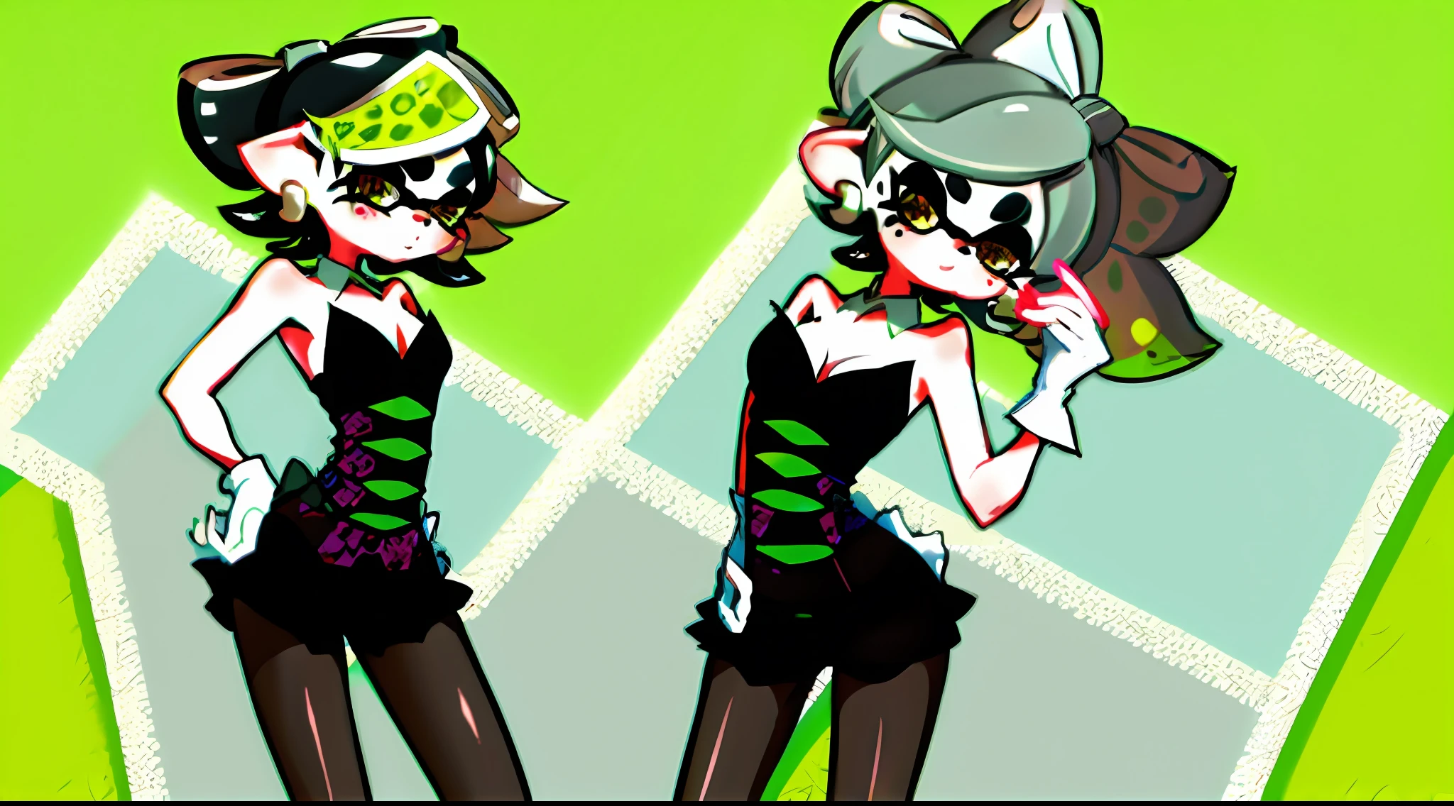 The characters Marie and Callie from the game Splatun stand in beautiful lingerie in full height sexy