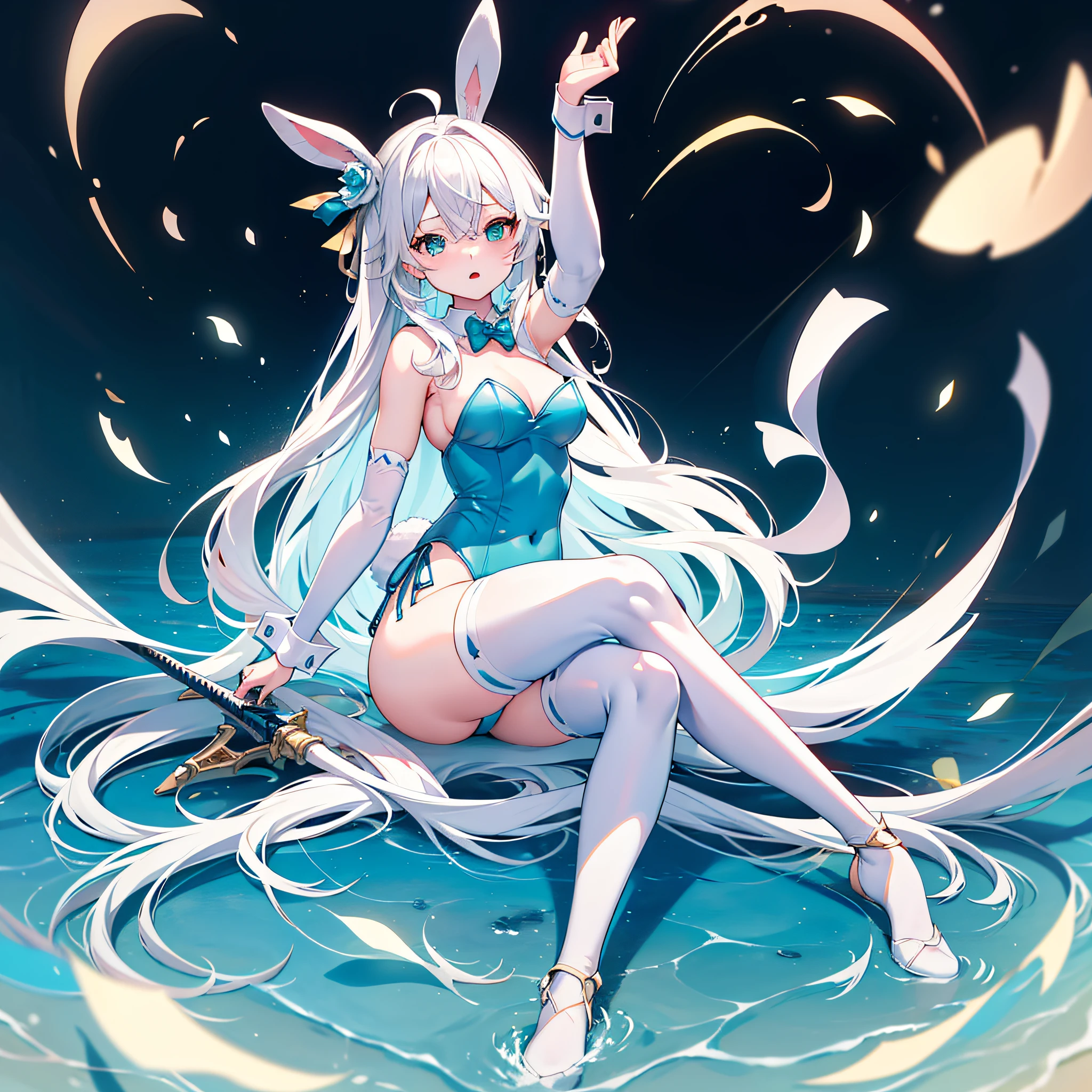 animemanga girl, white color hair,rabbit girl,A butt that makes people want to rub their butts ,Seductive face,White tights, --auto