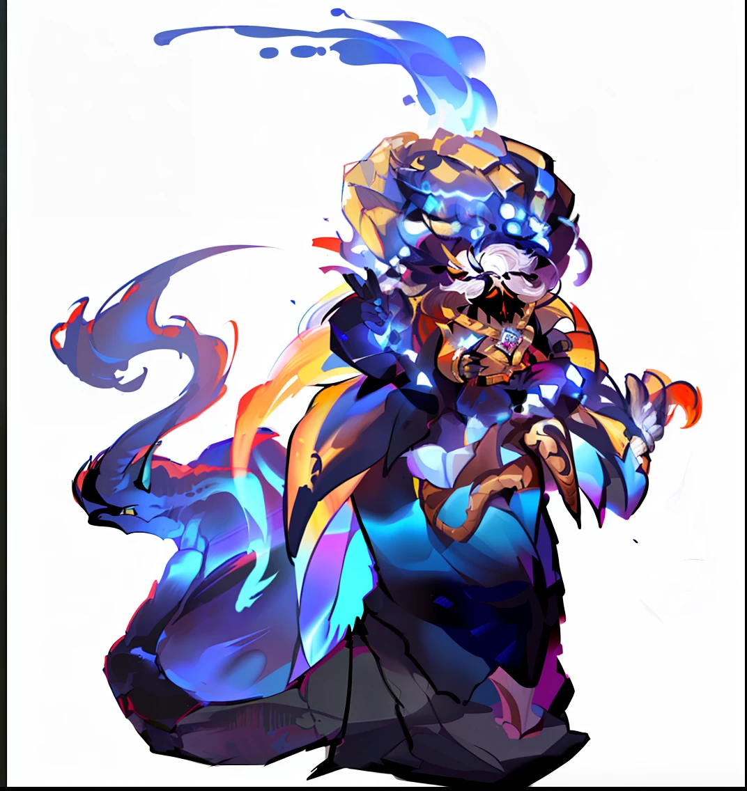 Lizardman wizard, head made of rocks, dragon quest clothing, Warpstar Priest, warp star aura, bent tail, glowing eyes