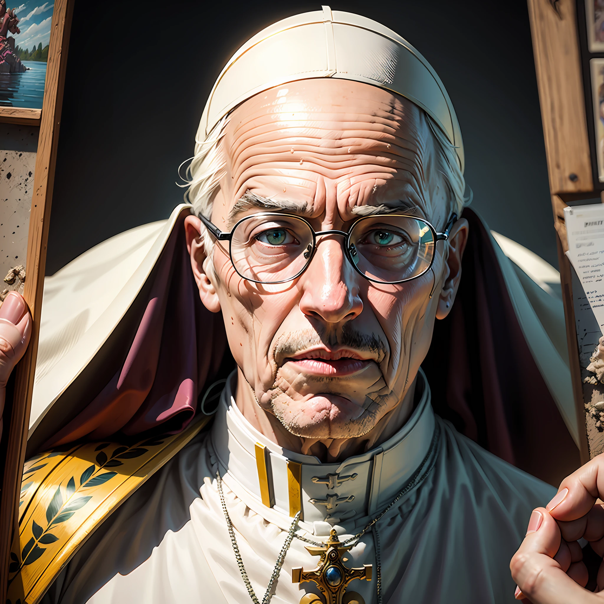 The Pope, art by Justin Bartlett and Mark Riddick and Vincent Locke and Larry Carroll, highly detailed, oil painting --auto