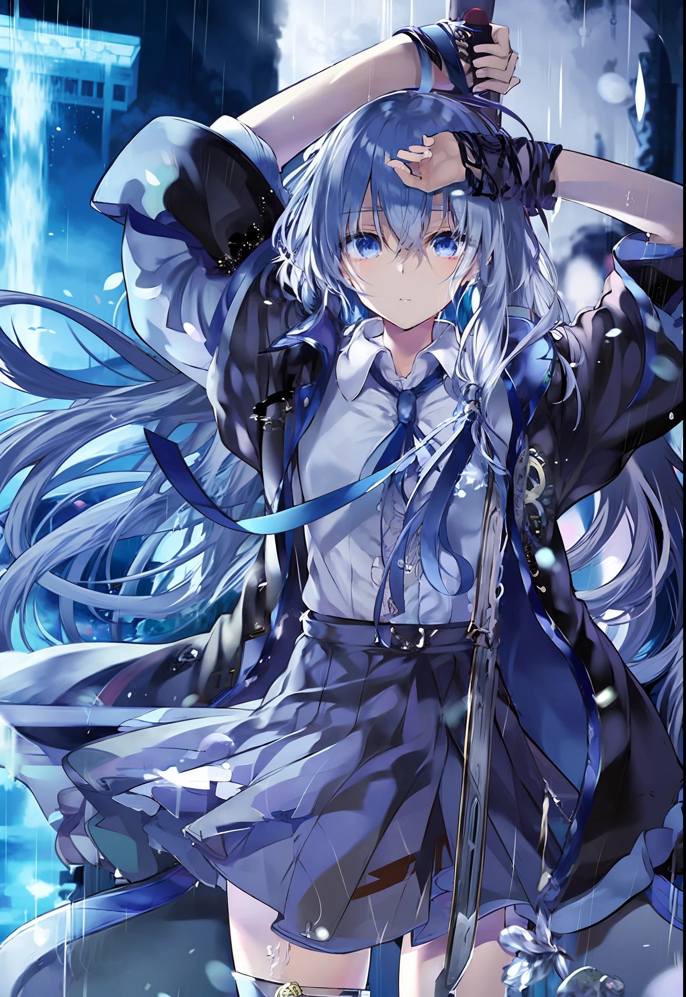 anime girl with sword in rain, gapmoe yandere grimdark, anime wallaper, gapmoe yandere, Detailed key anime art, hd anime wallaper, anime moe art style, light novel cover art, anime style like fate/stay night, anime key art, author:Hosomura Kane, kyoto animation key visual, shuushuu anime image