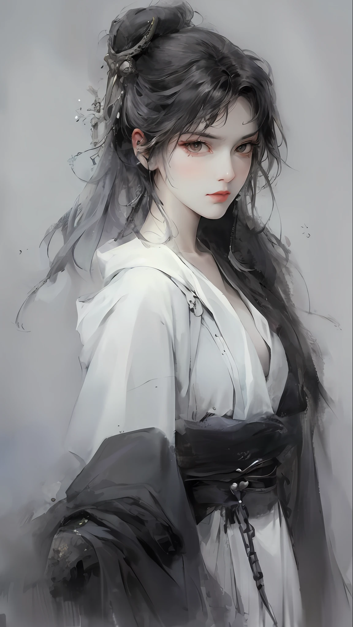 Close-up of a woman with long white hair and a white mask,Belle peinture de personnage,Guviz,Guviz-style artwork,white-haired god,Yang J,Epic and beautiful character art,Stunning character art,FAN Qi,Wu Zhun Shifan,Guvitz at the Pixiv Art Station,Dress revealingly