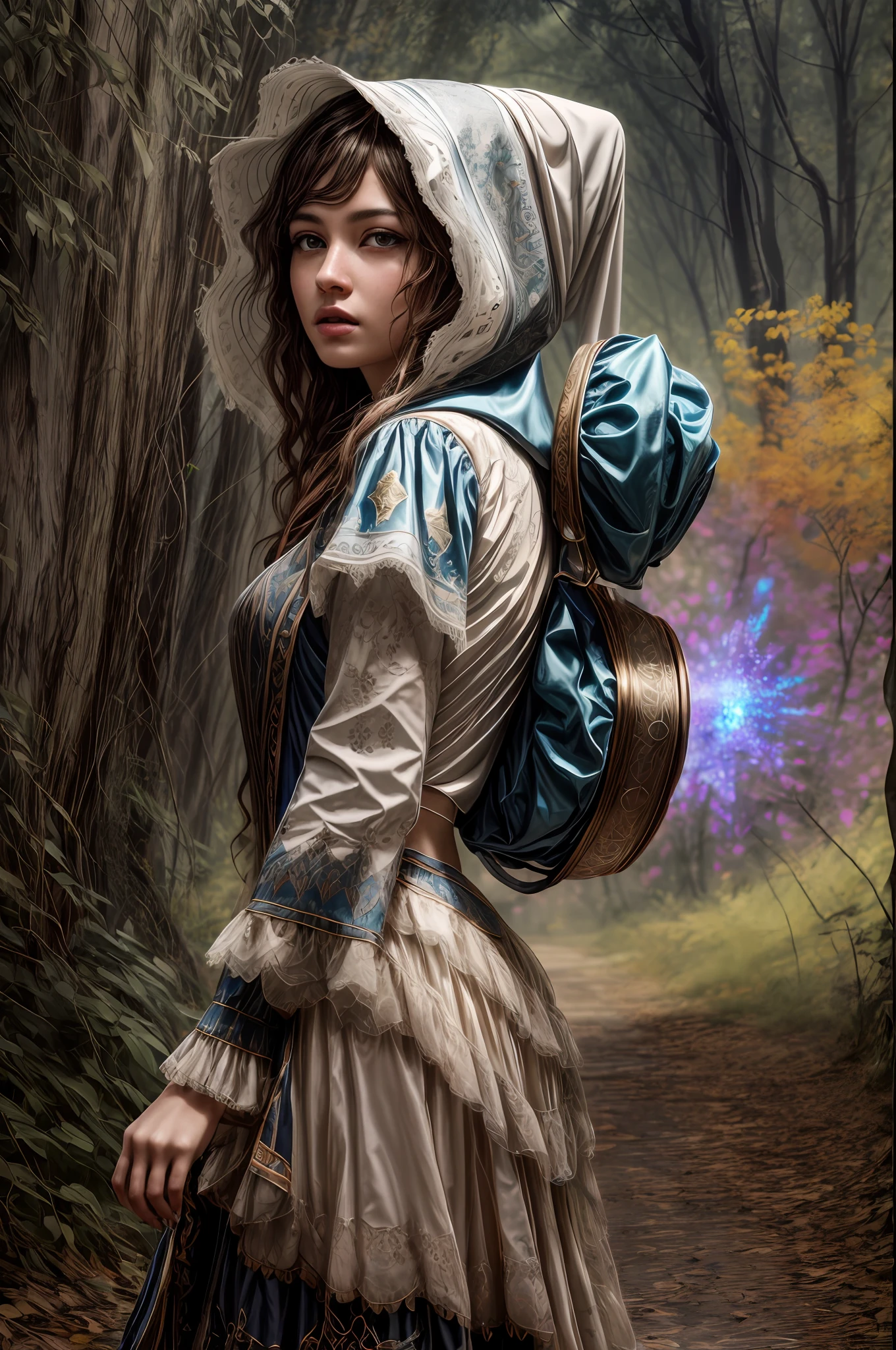 photorealistic, 35mm, intricate details, hdr, hyperdetailed, natural skin texture, hyperrealism, sharp, 1 girl, adult (elven:0.3) woman, freckles, grey eyes, chestnut layered hair, candid portrait, looking down, solo, half shot, detailed background, witch, anima, atmospheric, floating particles, backlighting, (raw photo, film grain), caustics, subsurface scattering, reflections, flowing in the wind, (((masterpiece))), (((masterwork))), ((top quality)), ((best quality)), ((highest quality)), ((highest fidelity)), ((highest resolution)), ((highres)), ((highest detail)), ((highly detailed)), ((hyper-detailed)), (((detail enhancement))), ((deeply detailed)), awe inspiring, breathtaking, uhd, hdr, fhd, ((8k)), (16k), 32k, 64k, meticulous, intricate, intimate, nuanced, (((the most beautiful images in existence))), (((the most beautiful artwork in the world))),