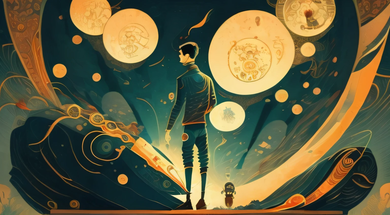young men making robots, inspired by Kilian Eng, victo ngai style, inspired by Victo Ngai, dan mcpharlin : : ornate, by Kilian Eng, victo ngai. unreal engine, victo ngai! muted colors, victo ngai fine texture, dan mcpharlin