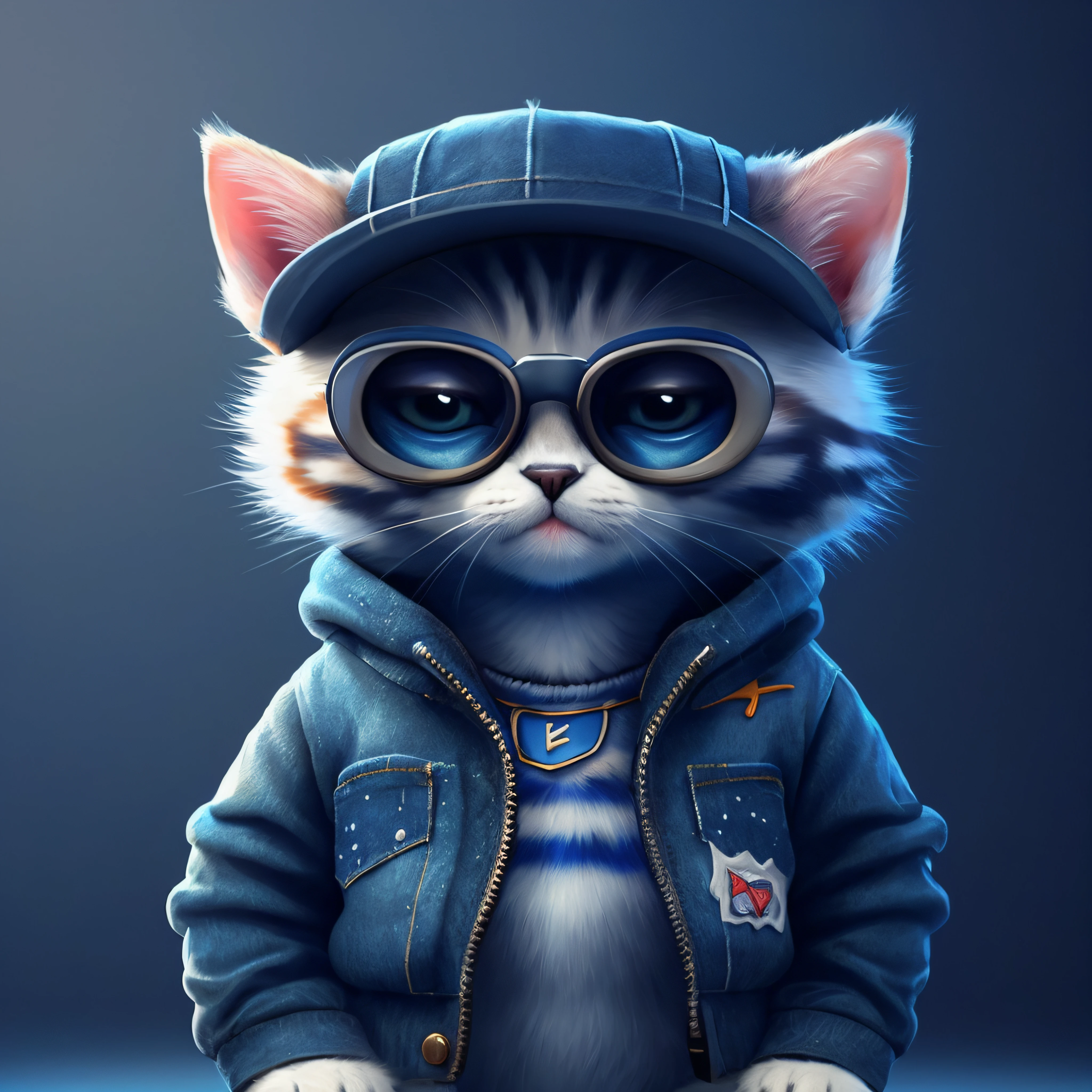 there is a cat wearing a hat and glasses and a jacket, arte digital detalhada bonito, painting digital adorable, arte digital bonito, olhando heckin legal e elegante, bonito 3 d render, Fursona usando roupas estilosas, arte digital peluda, Gato. pintura digital, arte fofa, pintura digital altamente detalhada, Arte digital altamente detalhada em 4k, arte detalhada bonito