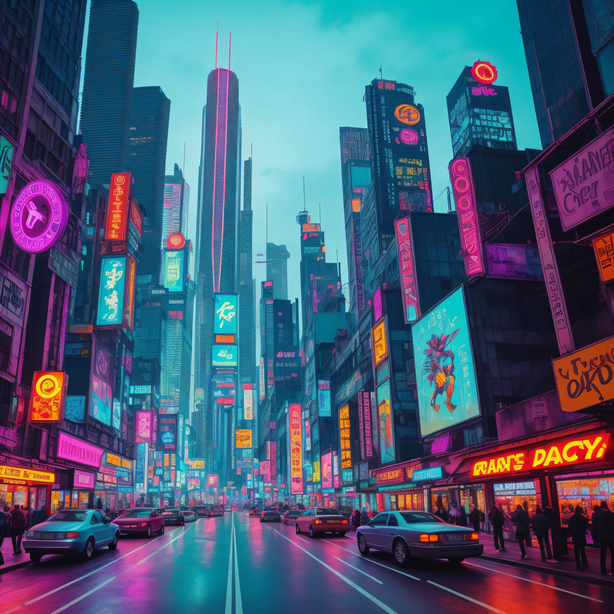 In a dystopian cityscape, the neon-lit streets of a cyberpunk metropolis come to life. The scene is a mesmerizing blend of futuristic technology and gritty urban decay. The camera used is a mirrorless camera, the Fujifilm X-T4, paired with a wide-angle lens, the Fujinon XF 16mm f/1.4. The aperture is set to f/2.8, allowing for a shallow depth of field that beautifully captures the neon lights and atmospheric details of the city. The shutter speed is adjusted to 1/60s, capturing the fast-paced energy and movement of the futuristic city. The ISO is set to 800, balancing the need for low noise in the darker areas while still retaining detail in the vibrant city lights. The lighting is a key element in this cyberpunk world, with colorful neon signs, holographic advertisements, and vibrant streetlights casting a surreal glow on the surroundings. The color palette is rich and diverse, featuring bold and vibrant hues that reflect the futuristic and vibrant nature of the city. The resolution is set to 4K, capturing the intricate details of the futuristic architecture, bustling crowds, and the interplay of light and shadows. The image processing enhances the cyberpunk aesthetic, with increased contrast and saturation to amplify the futuristic elements of the scene. The aspect ratio is 16:9, providing a wide cinematic view that immerses the viewer in the sprawling cyberpunk cityscape. The field of view encompasses the vast urban landscape, showcasing the towering skyscrapers, flying vehicles, and bustling crowds that define this cybernetic world. The object/character position focuses on the city itself, highlighting the grandeur and chaos of the cyberpunk environment. This captivating scene transports viewers to a future where technology and urbanization have transformed the world into a mesmerizing cyberpunk playground.