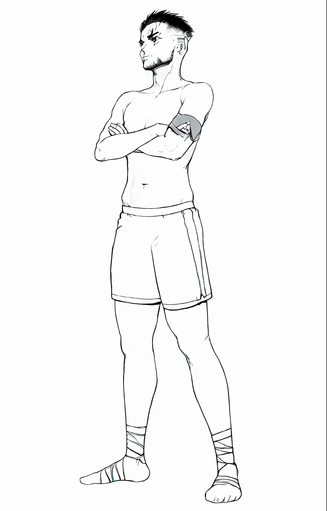 a drawing of a man with a swastika on his arm, standing athletic pose, full length illustration, Pose de perfil de corpo inteiro, arms crossed on chest, imagem de corpo inteiro, standing pose, Desenho de corpo inteiro, arms to side, desenho de caracteres de corpo inteiro, Postura do MMA Southpaw, distant full body view, homem musculoso, arte manga
