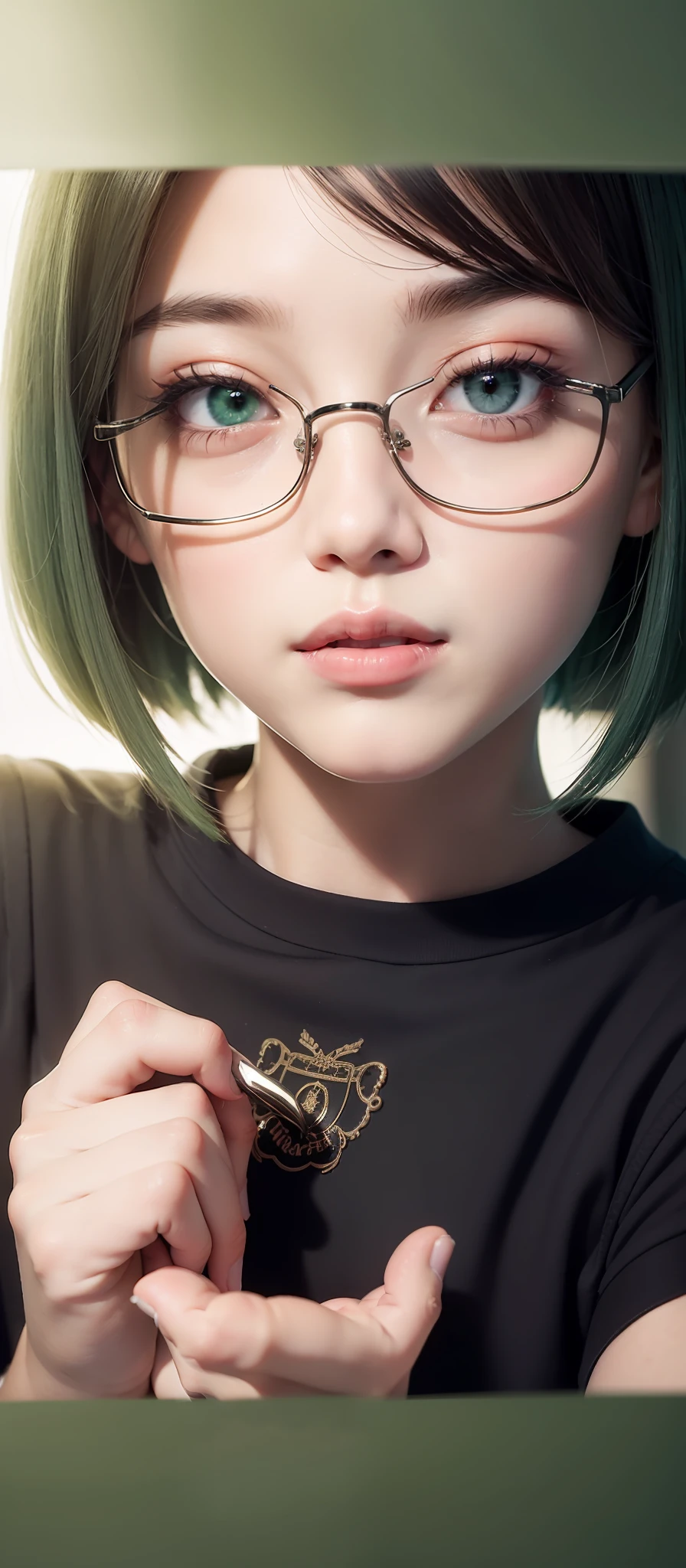 tmasterpiece,high qulity,adolable,bob-cut hair ,Green short sleeves,Only one person