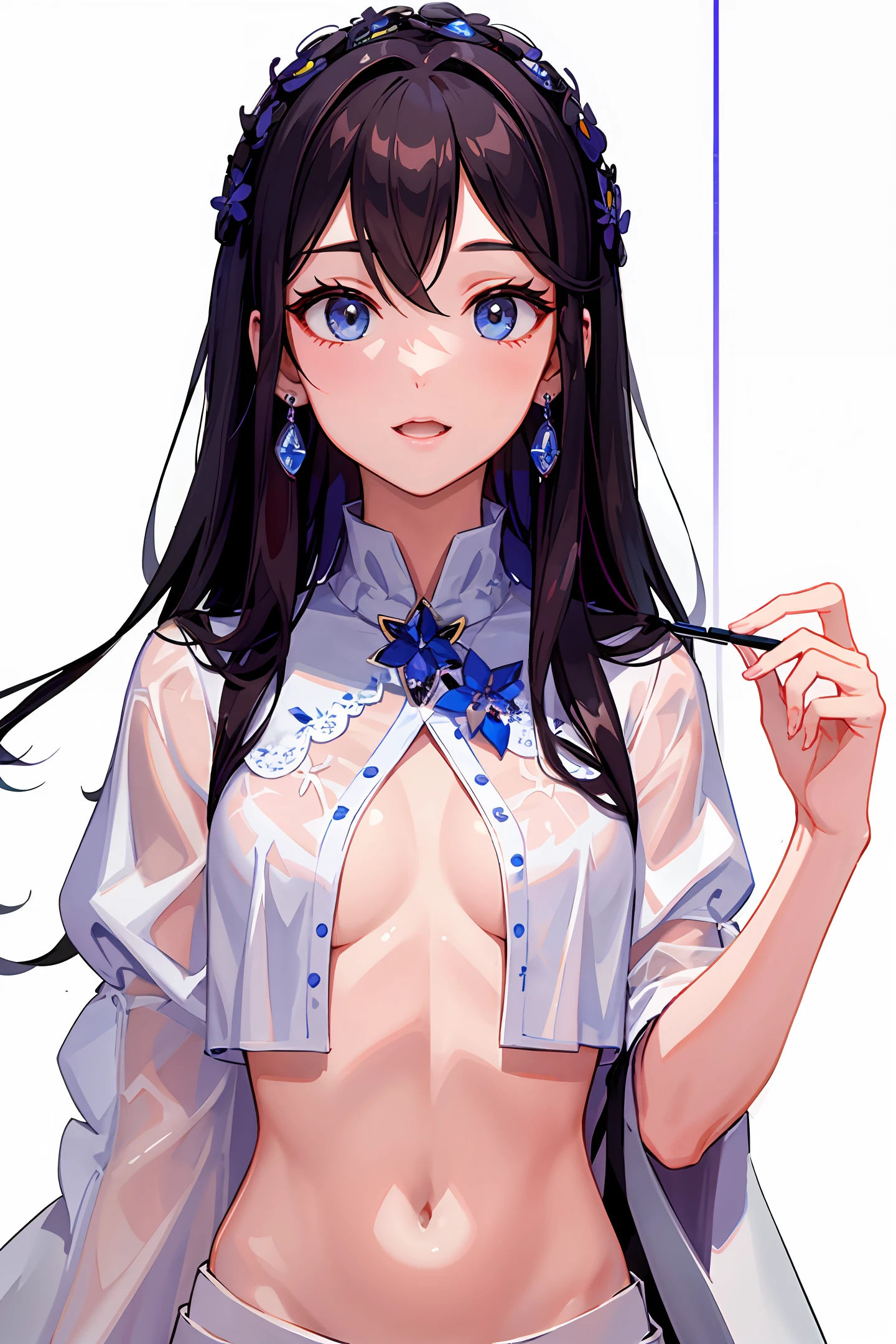 Long black hair, blue and white porcelain cheongsam, Li Pinger, Tony