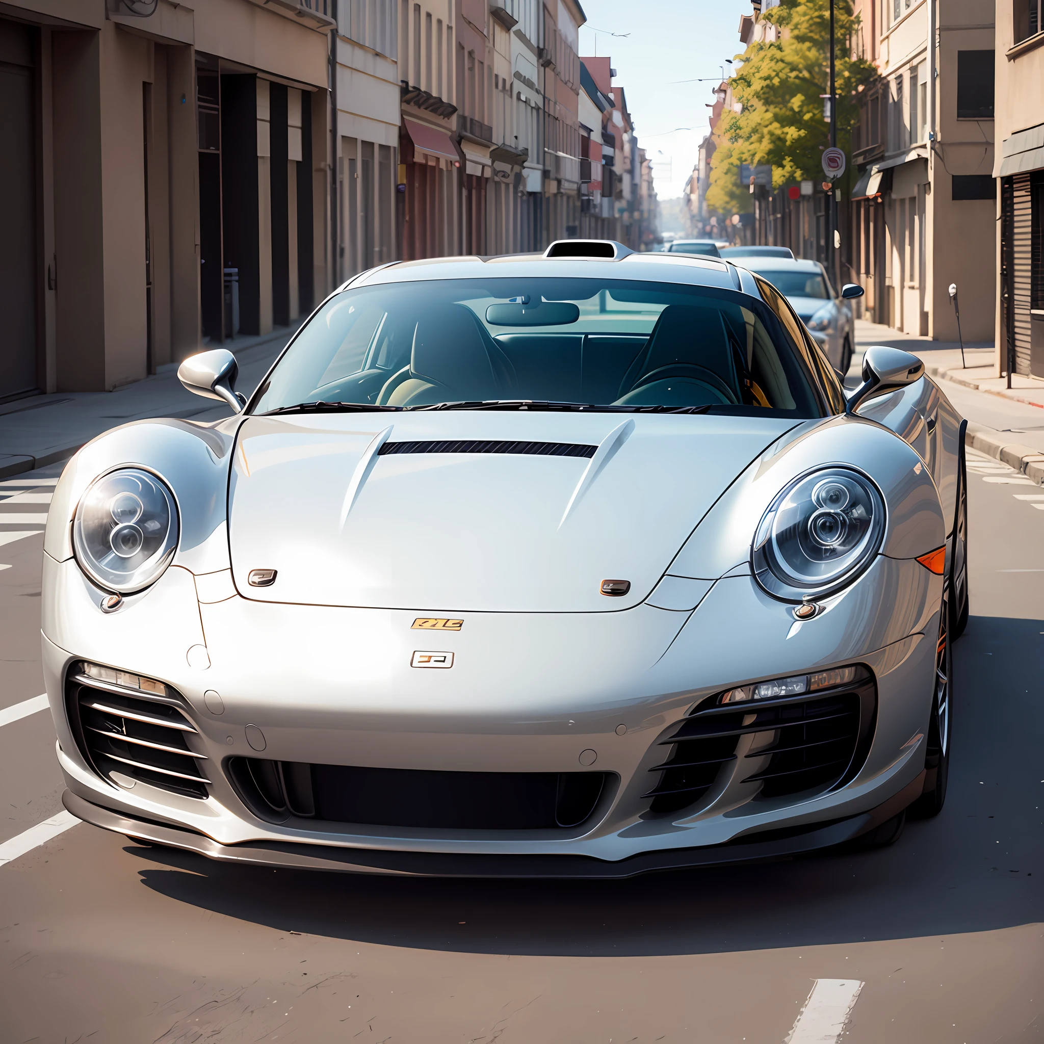 Daylight, porche 911 carrera, red stripes, 8k, cray silver color --auto