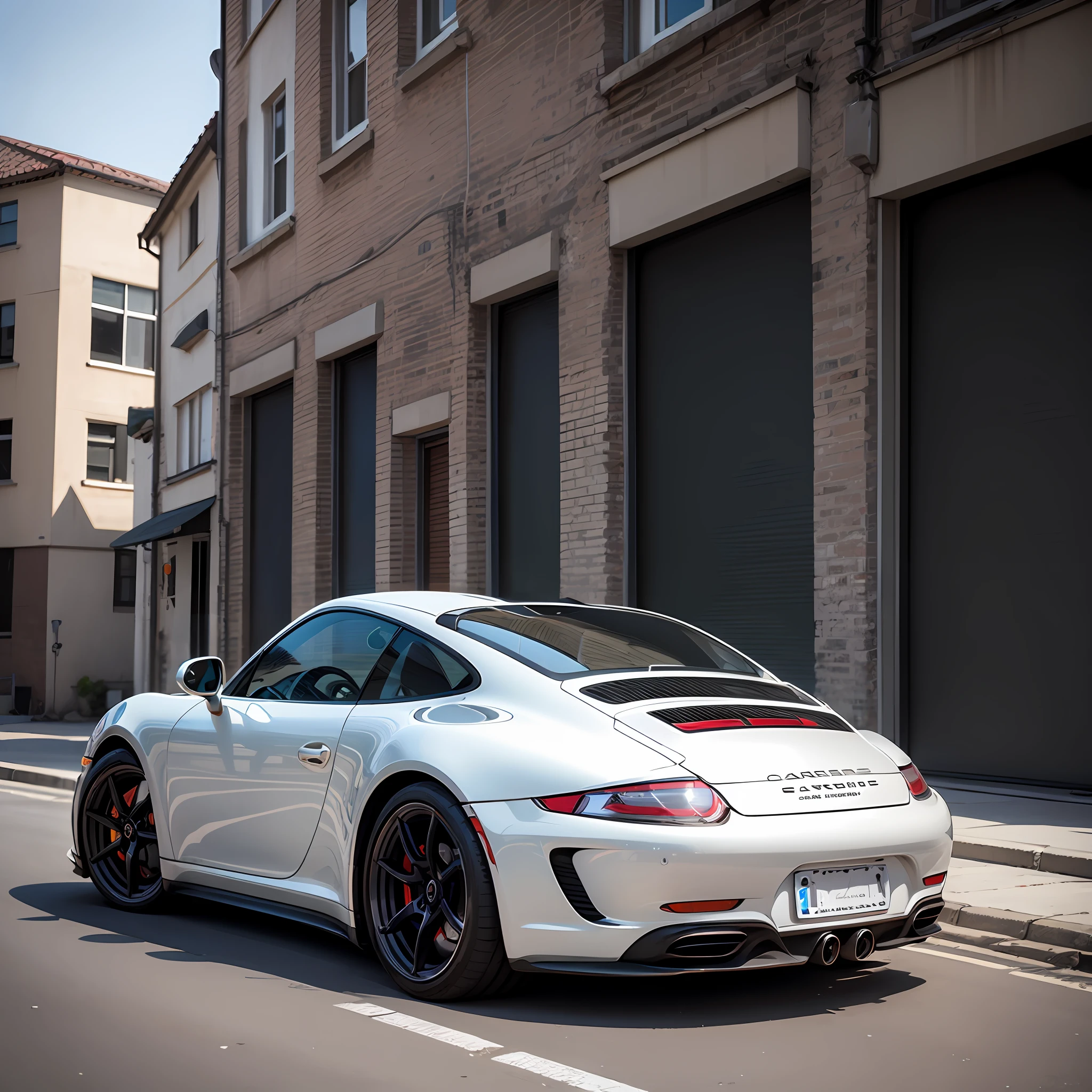 Daylight, porche 911 carrera, red stripes, 8k, cray silver color --auto