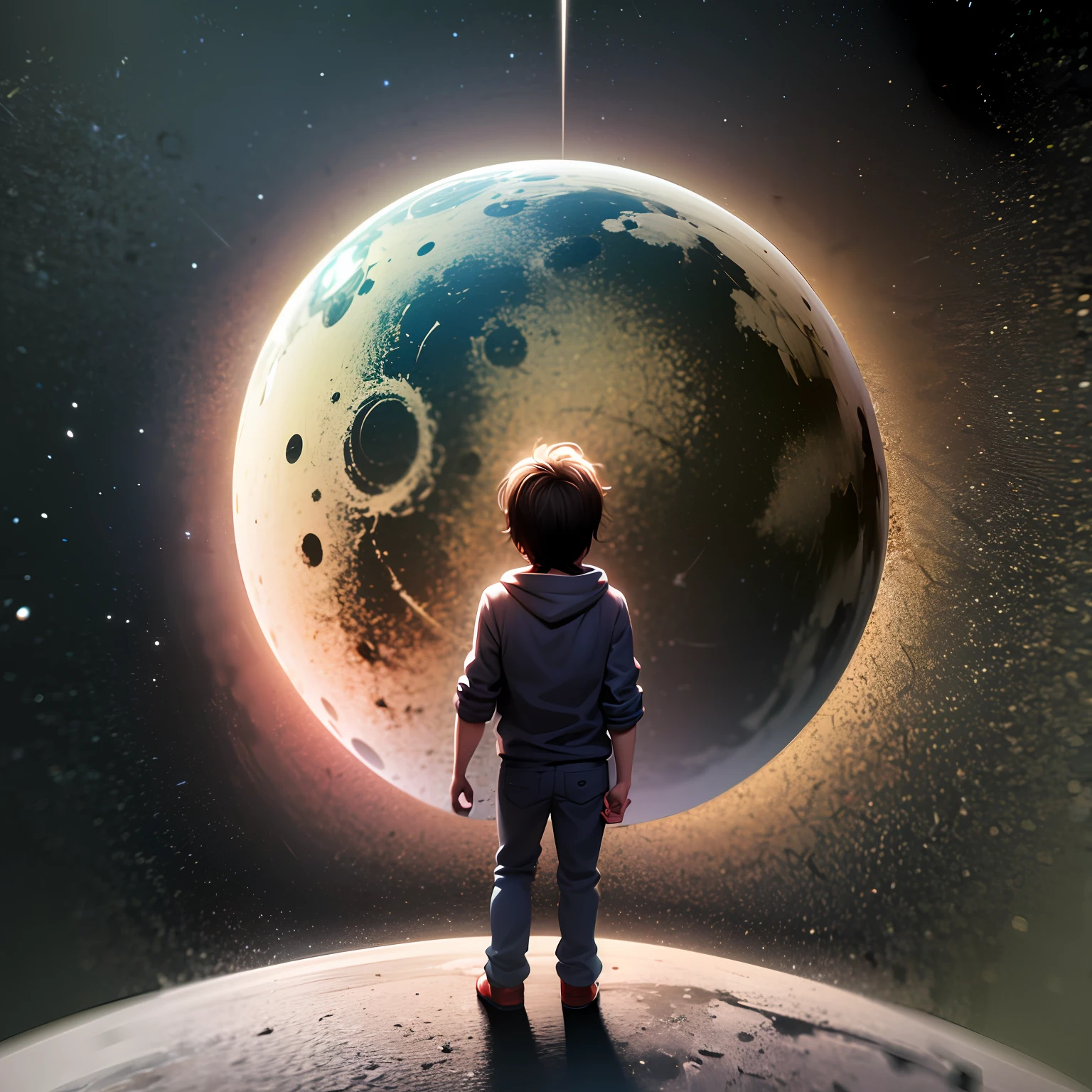 absurd resolution, alta resolução, (obra-prima: 1.4), ultra-detalhado, 4K, UHD, 1boy, assustado, de cima, outer space, flutuante