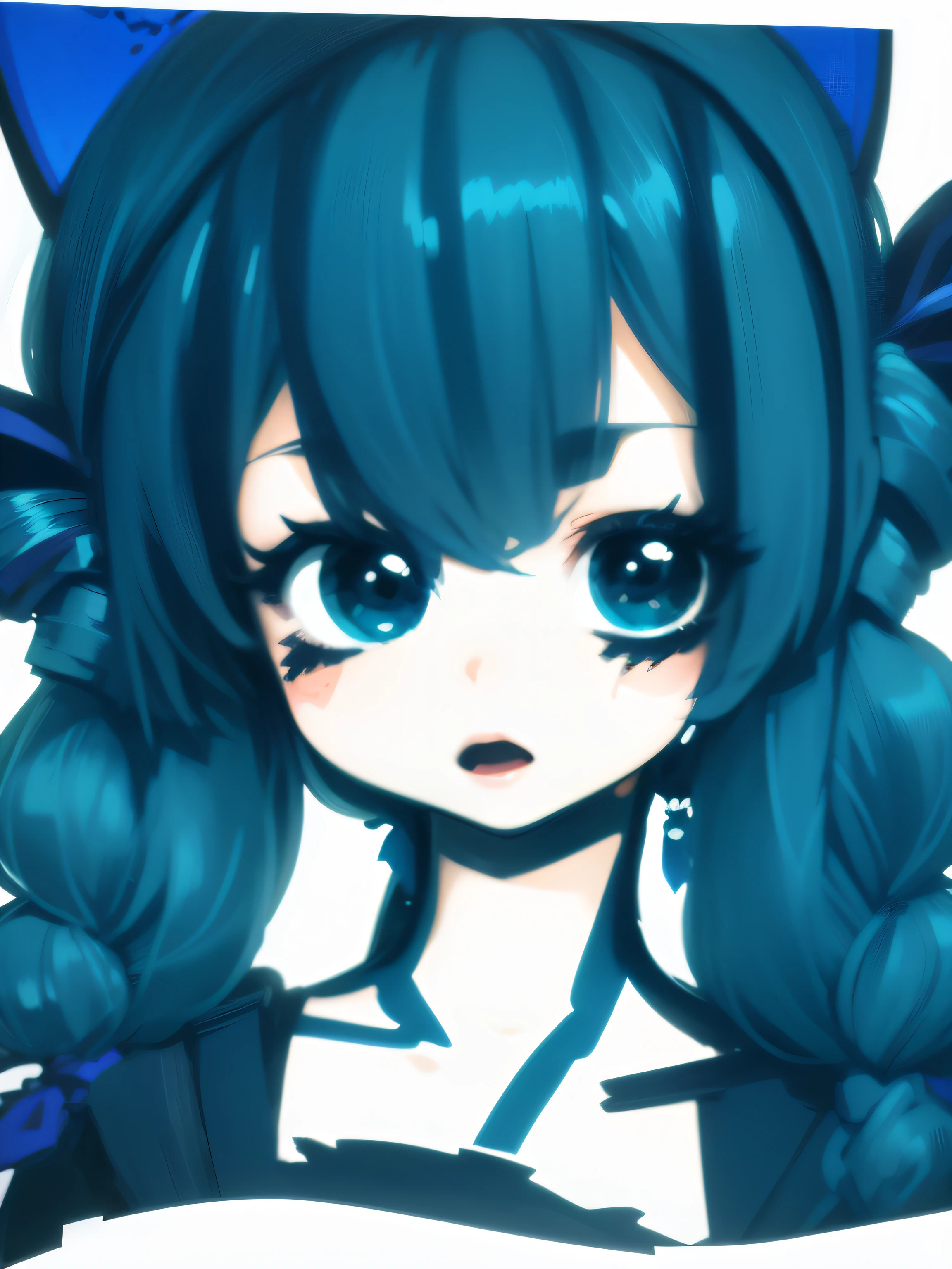 Fresh and cute little loli,Beanie eyebrows,Double braid,Blue bow headdress,With French bangs,Fair skin。Put it into anime-style graphics,In the style of painting, she must show her exquisite beauty。 --auto