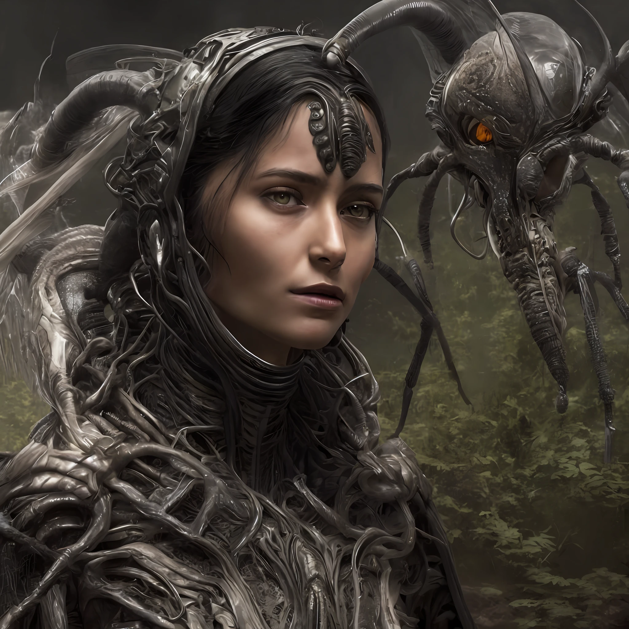 A woman born as a combination of insect and human，full bodyesbian，Xenomorphs