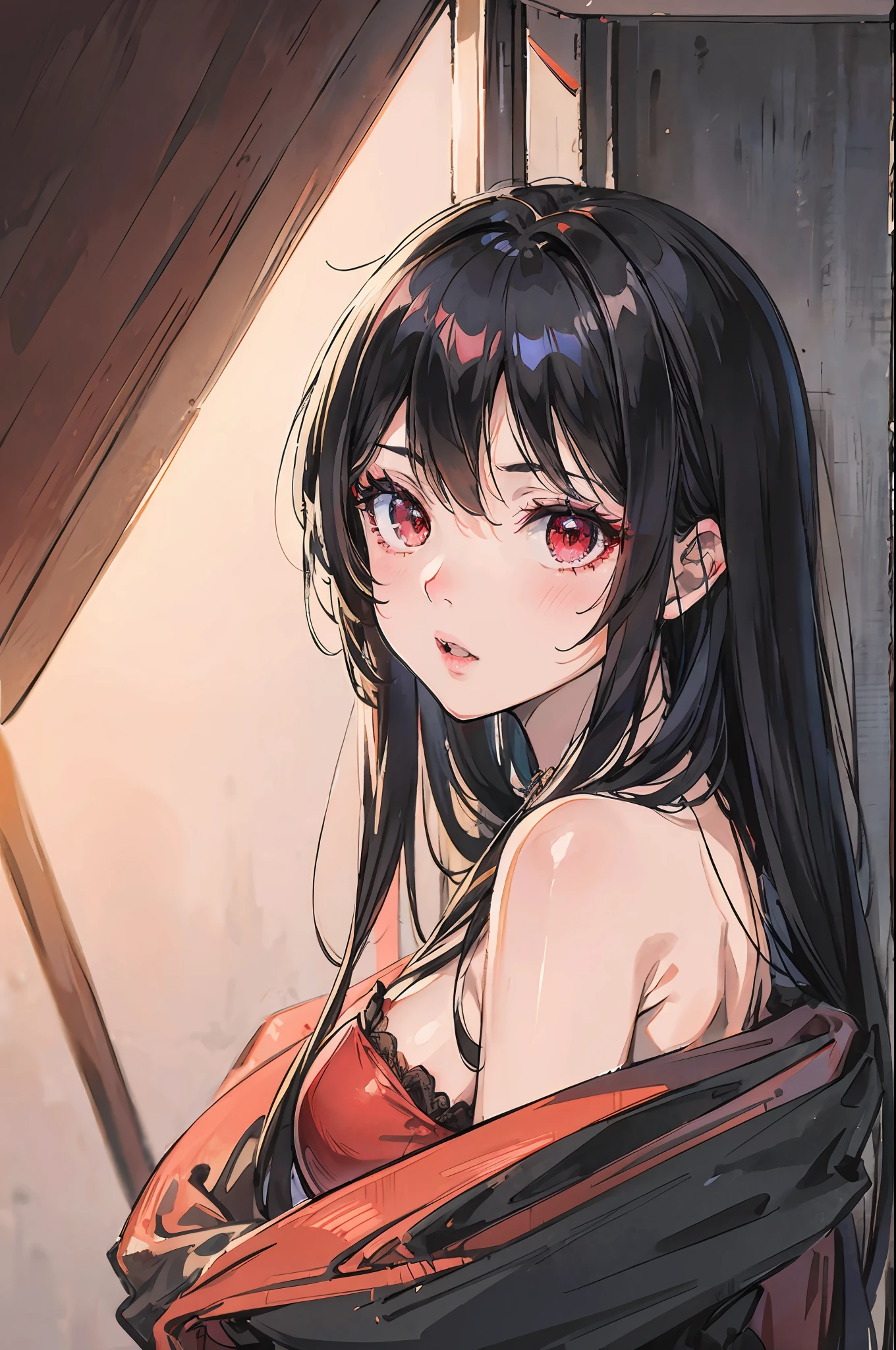 4k, best quality, girl, 18 years, black hair, red eyes, erotic