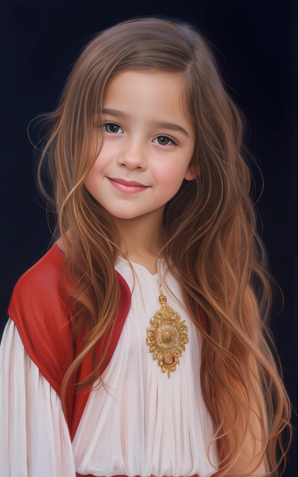 um close up de uma jovem com cabelos compridos usando um vestido vermelho e branco, retrato colorido detalhado, retrato detalhado, Pintura do retrato de uma princesa, retrato de arte digital, Rapariga, retrato colorido, retrato jovem menina, in a oil painting style, retrato bonito, realistic studio portrait, lindo retrato, airbrush digital oil painting, pintura digital renascentista, retrato bonito detalhado