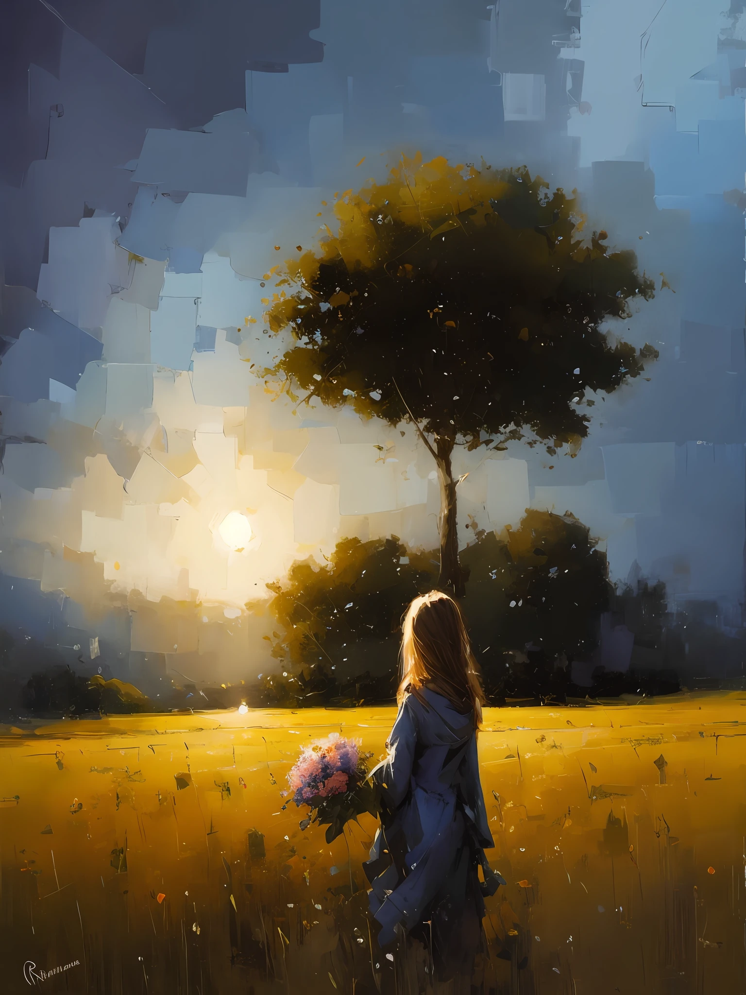 night, ??????? flowers field, high detail, art by greg rutkowski, popular from artstation, stunning, highly detailed, 8k, ornate, intricate, cinematic, dehazed, atmospheric, (oil painting:0.75), (splash art:0.75),(teal:0.2),(orange:0.2), (by Jeremy Mann:0.5), (by John Constable:0.1),(by El Greco:0.5),(acrylic paint:0.75)