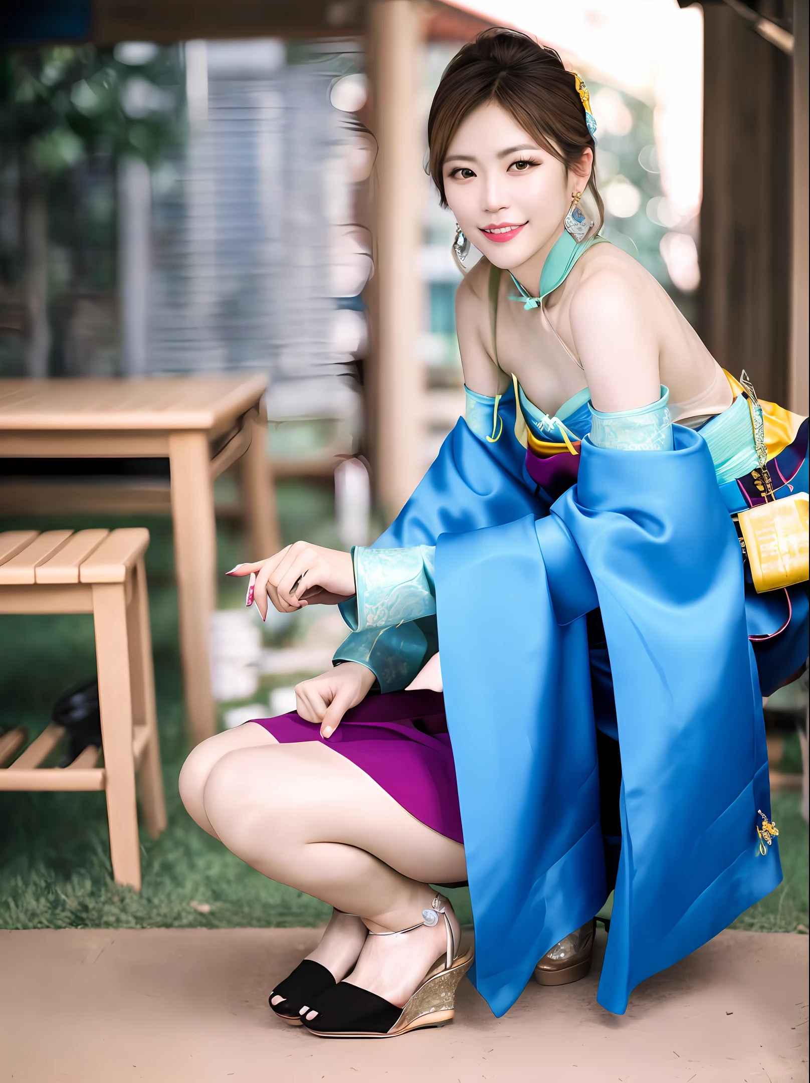 delicate, masterpiece, beautiful detailed, colourful, finely detailed,detailed lips, intricate details, (1 woman:1.1), (a gorgeous beautiful 30 age years old sexy korean woman:1.1),(kpop idol, korean mixed), (tied hair:1.1), (50mm Sigma f/1.4 ZEISS lens, F1.4, 1/800s, ISO 100, photograpy:1.1), large breast,(photorealistic:1.1), solo, looking_at_viewer, tall female, ,happy smile, from_front, earrings, slim_legs, skinny, thigh_gap, model, lens flare, choker,(hanbok+see-through silhouette, wedge heels:1.3), korean commentary, korean_street, korean_traditional_house,1boy,, squatting cowgirl position, vaginal, pov,
