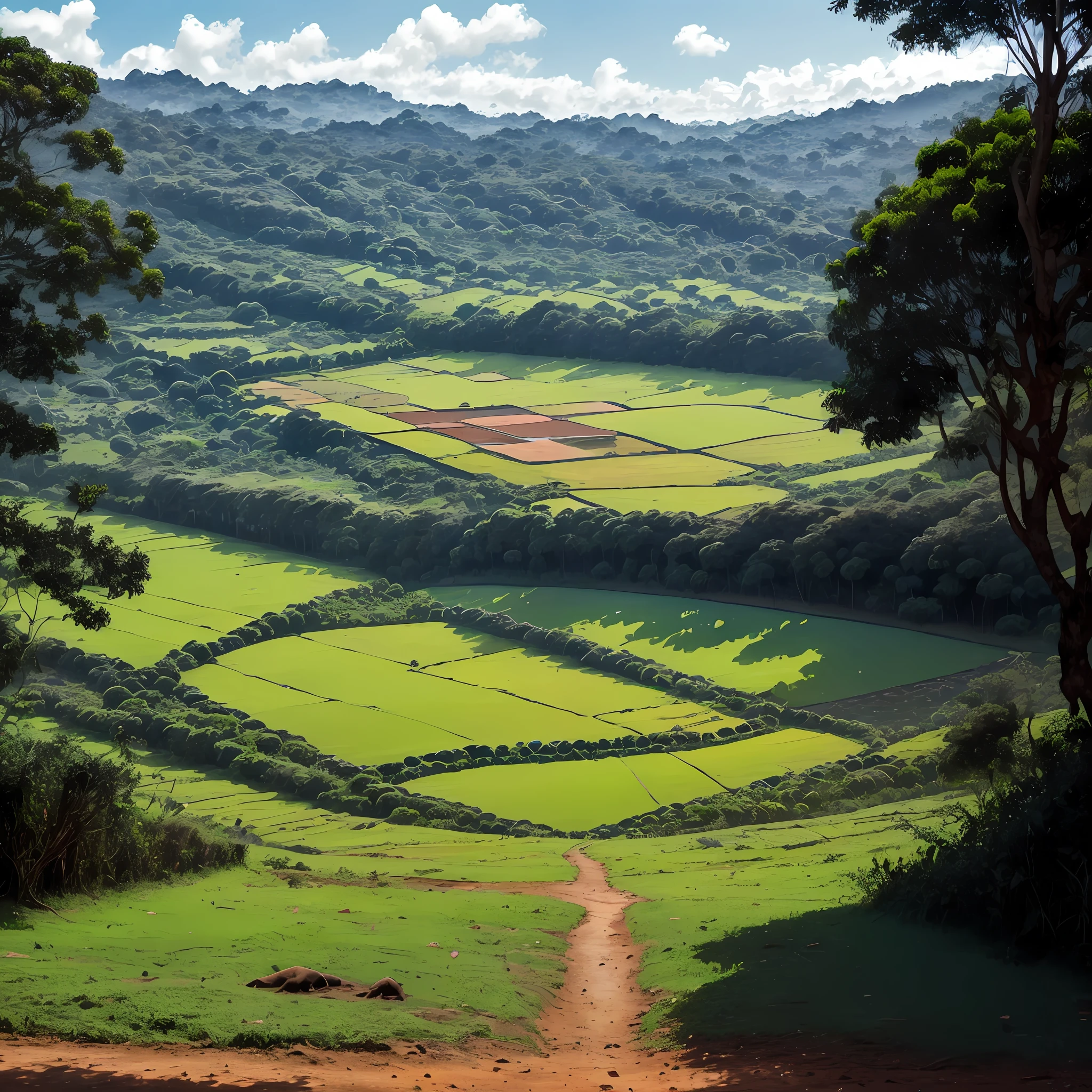Um campo aberto verde, ( nuvens,) --auto