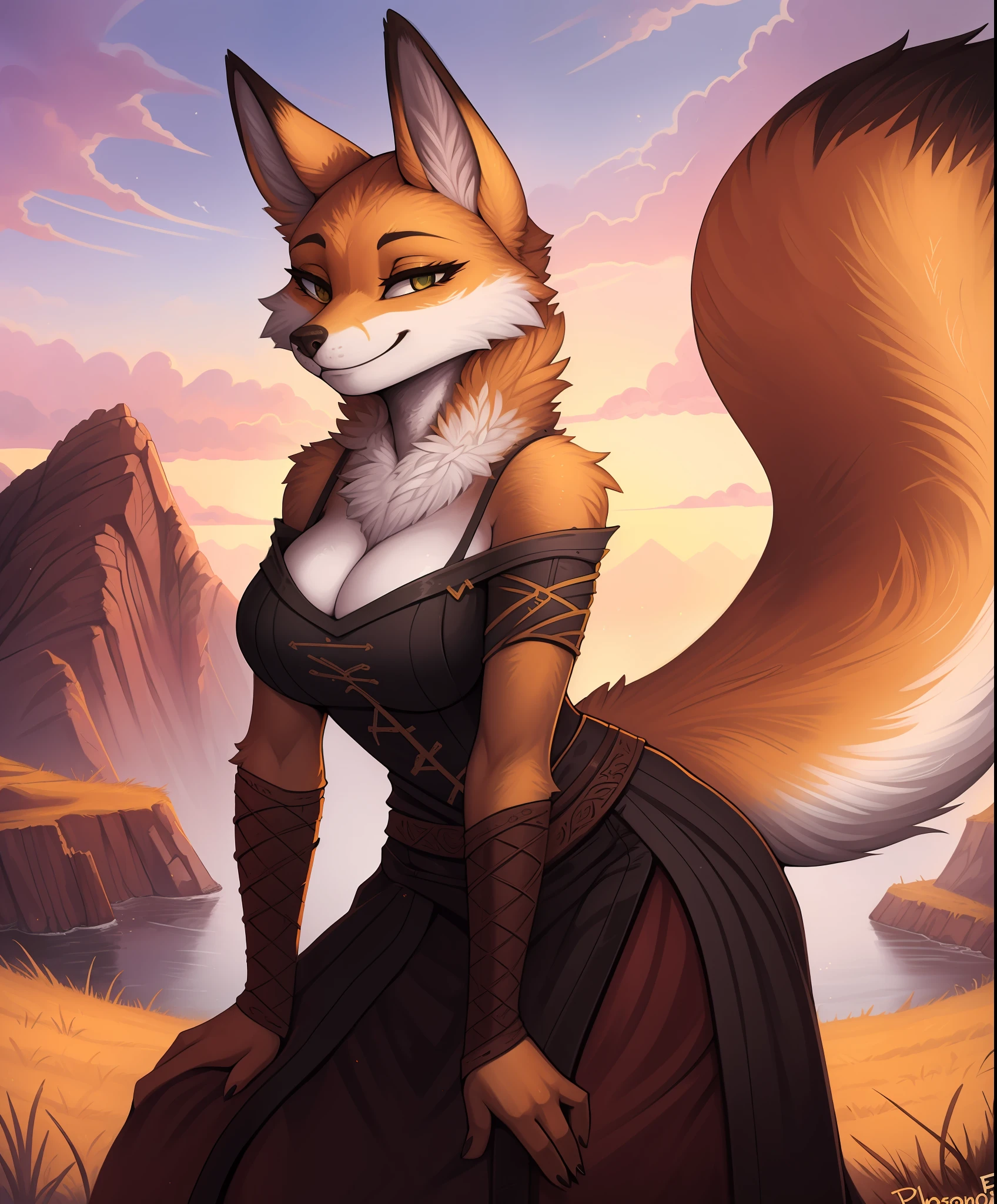 woman, fox, tall, smug, detailed, art by photonoko, personalami, f-r95, cartoon, vector art,