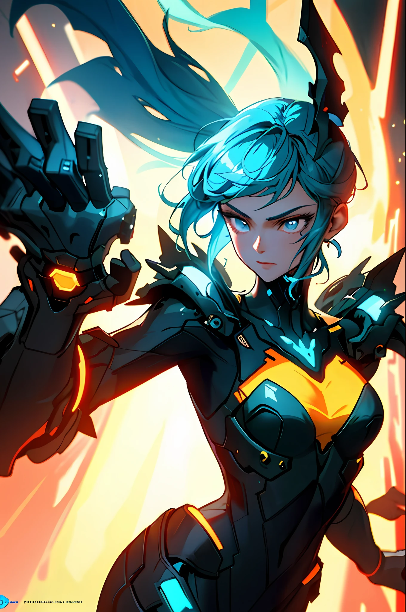 (masterpiece, best quality), 1lady, solo, masterpiece, artstation, dynamic, charming, magical, unreal engine, fantastically beautiful, illustration, dramatic lighting, rave background, neon glow, maximalist