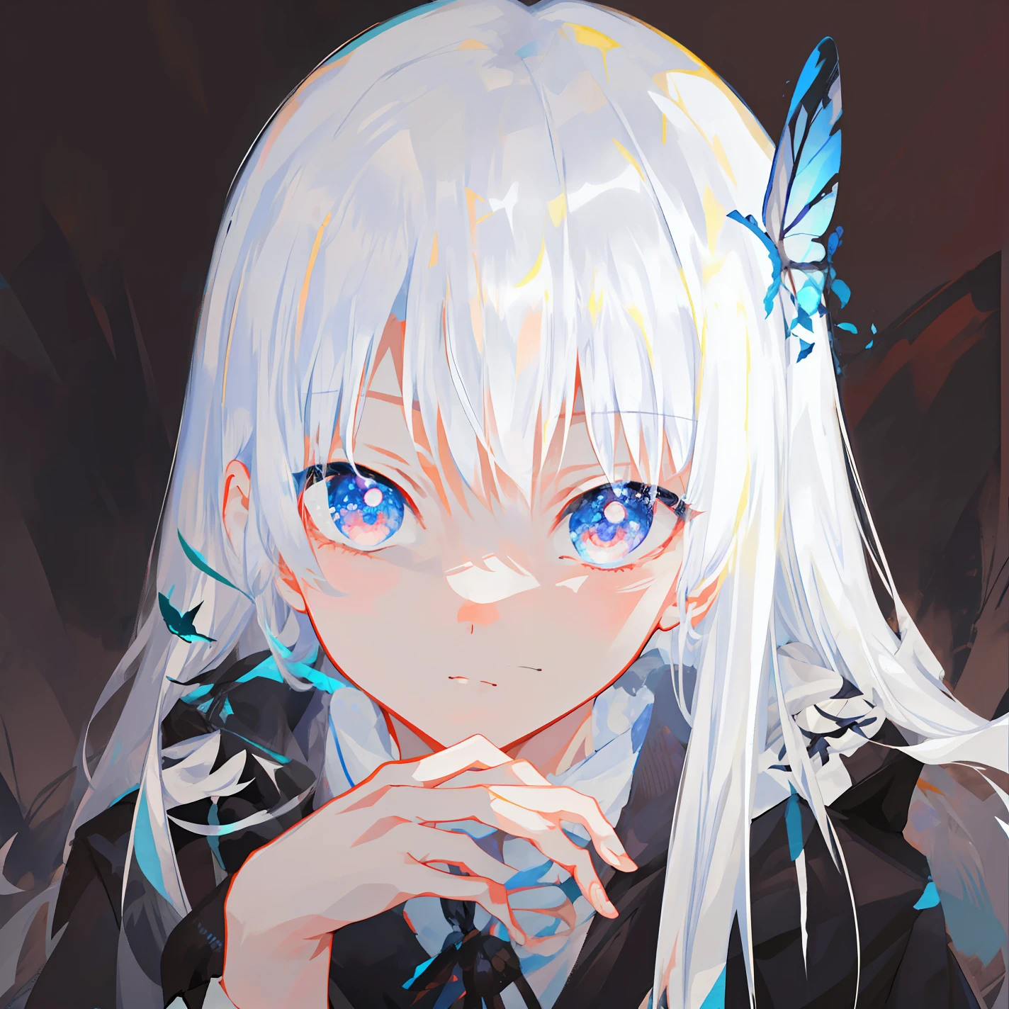 anime girl with long white hair and butterfly in her hair, girl with white hair, perfect white haired girl, white haired, white-haired, white haired lady, silver hair girl, white haired deity, girl silver hair, anime visual of a cute girl, guweiz, white-hair pretty face, with white long hair, beautiful anime portrait