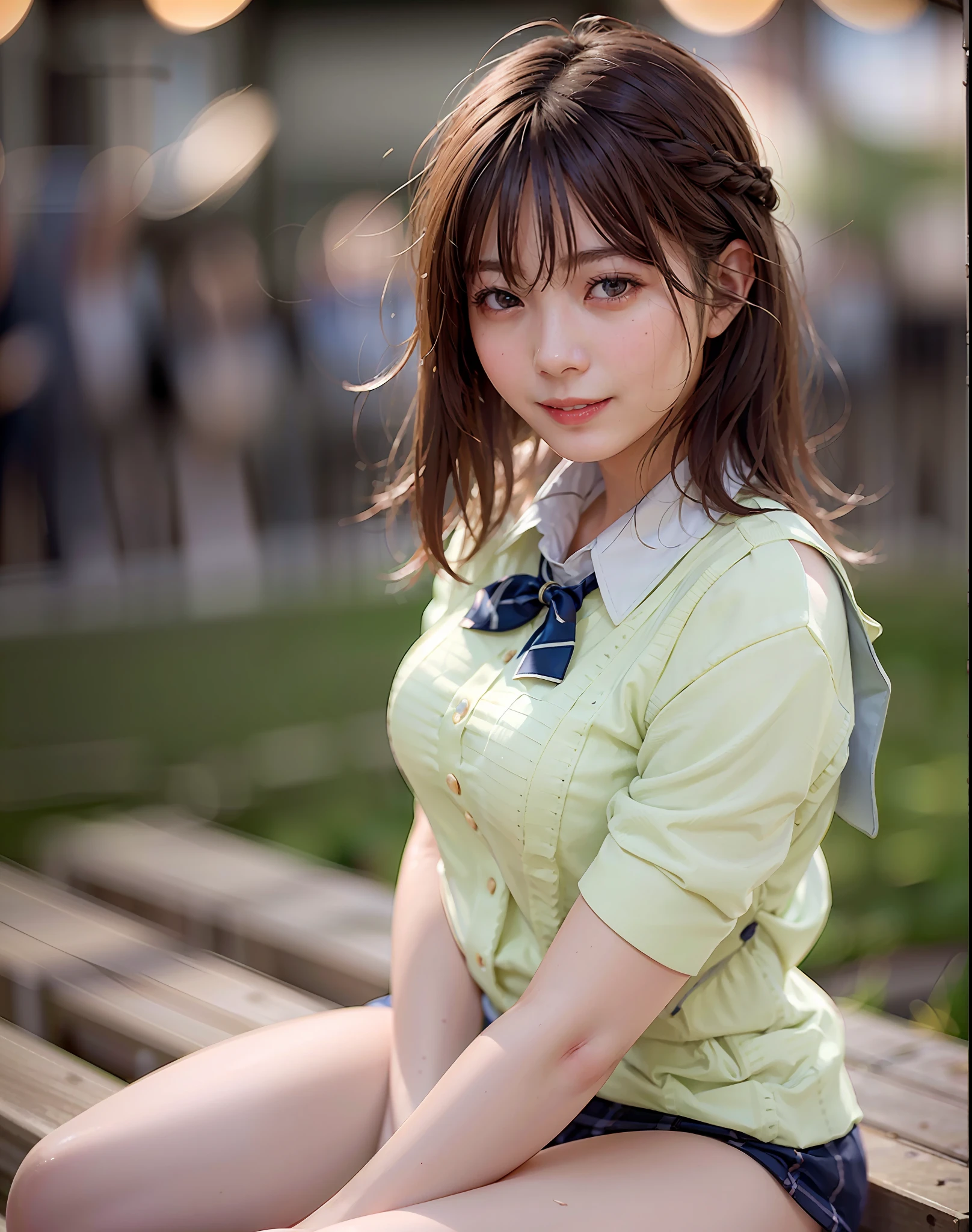 Top Quality, Photorealistic, 8k, High Definition, Girl, Woman, (Skin Dent), (Big Breasts), (Professional Lighting, Bokeh), (Street), (People, Crowd: 0.6), Market, (Night: 1.2), (Brown: 2.0), (Blouse: 1.5), (Portrait: 0.6), Gorgeous, Bloom, (Floating Hair), Braided Hair, (Dynamic Pose: 1.2) , Soft Lighting, (Masterpiece, BestQuality:1.1), (ultra detailed 8k cg:1.2), (hyperrealistic:1.35), (Photorealistic:1.45), (realistic:1.4), [cowboy shot], (Soft lighting), 1 beautiful Japanese girl, 20 years old, supermodel, Japanese Idol, (smile), Large Breasts, (Sweat skin:1.2), (school uniform:1.2), (sitting on ground:1.1), (spread legs, sucking, sucking,