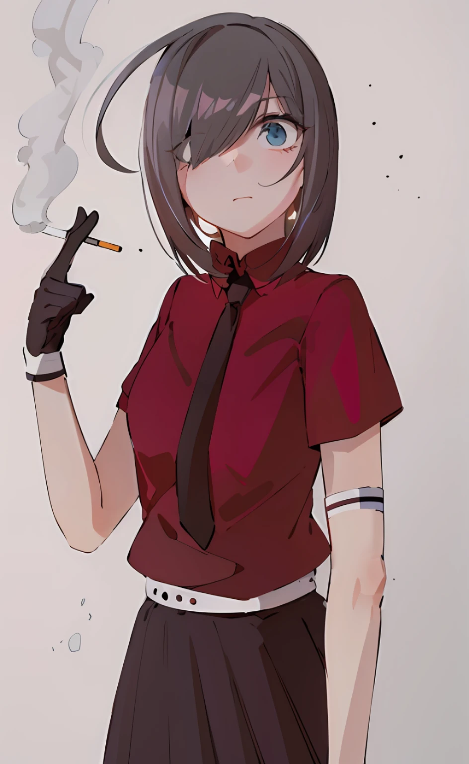 Anime girl smoking a cigarette，Wear a red shirt and black tie,  gapmoe yandere, anime moe art style, 2 d anime style, Show her personality side in a modern anime style。