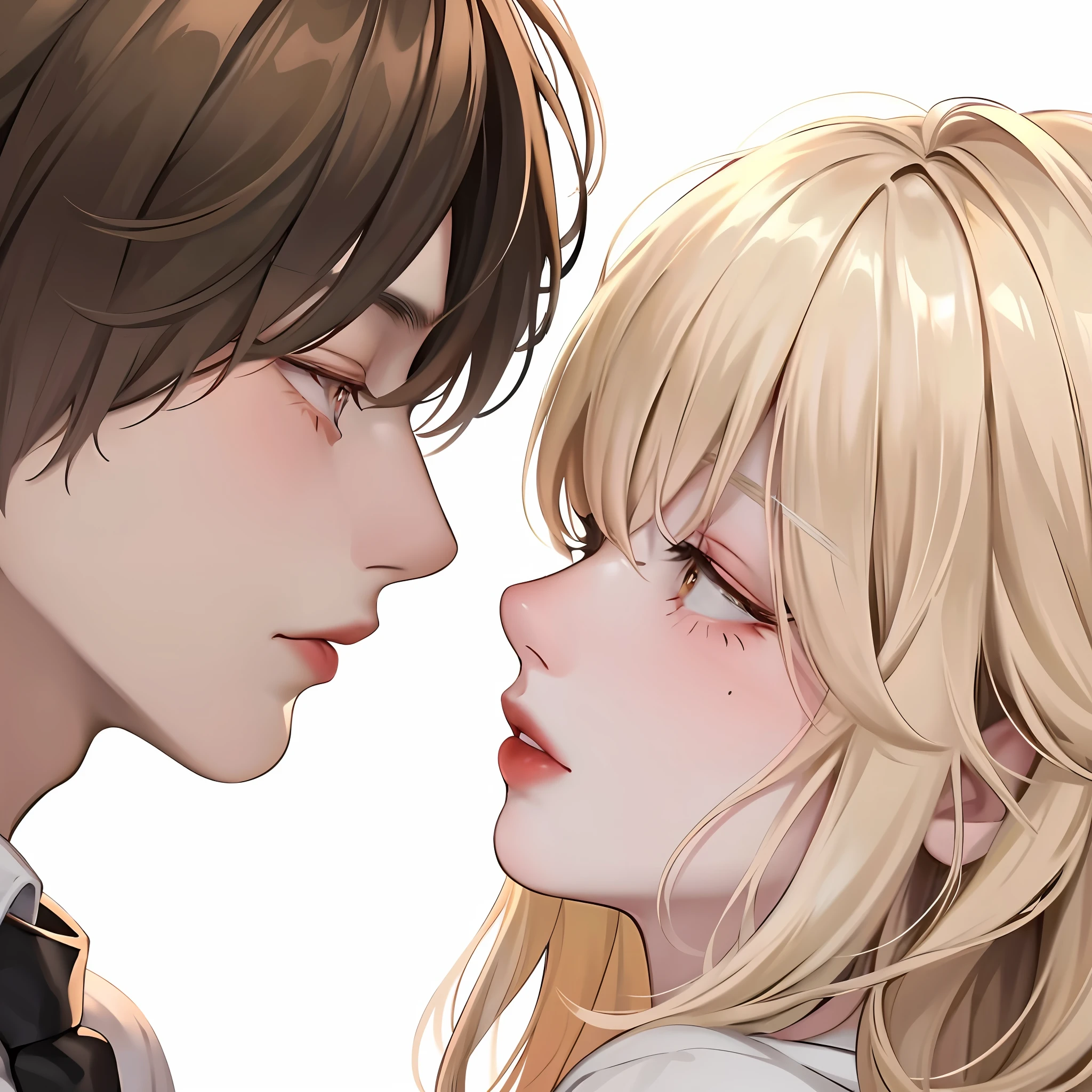 anime image of a couple of people with blonde hair and blue eyes, Kawasi, Guviz-style artwork, Kawaii realistic portrait, Digital anime illustration, Smooth anime CG art, Guviz, sakimichan and frank franzzeta, kissing together cutely, Detailed digital anime art, Detailed anime soft face, comic strip