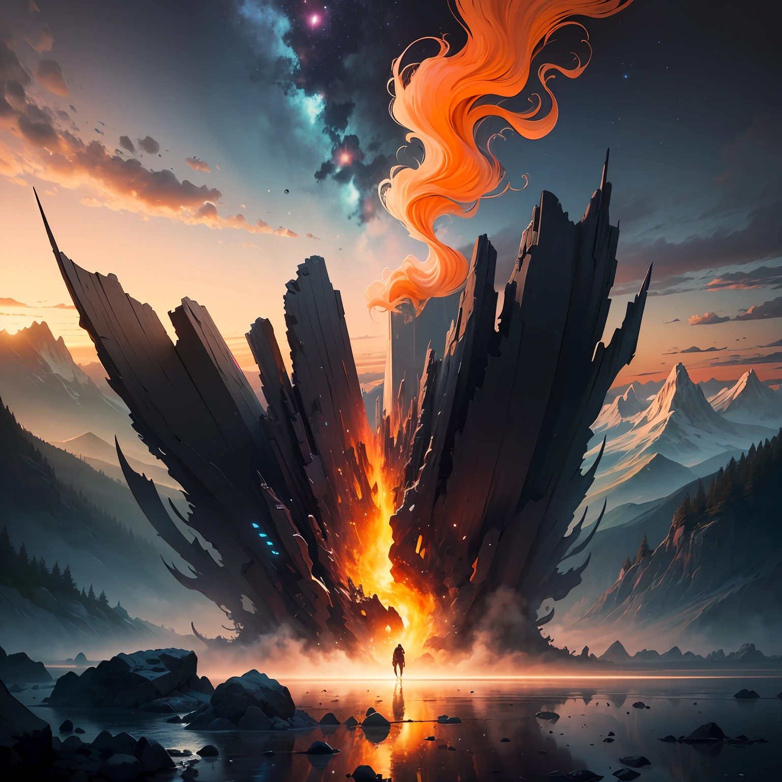 Gere uma imagem de um NFT que combina elementos de um mundo futurista com paisagens surreais e cores vibrantes. The image should portray the fusion between technology and nature, creating a mesmerizing scene that captures the viewer's imagination --auto