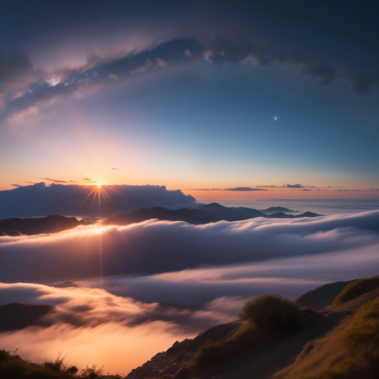 super-fine　sunrises　suns　morning　the morning sun、Summer morning sky　refreshing　Official art　Anime Universe　　landscape shot、Distant view　Milky way