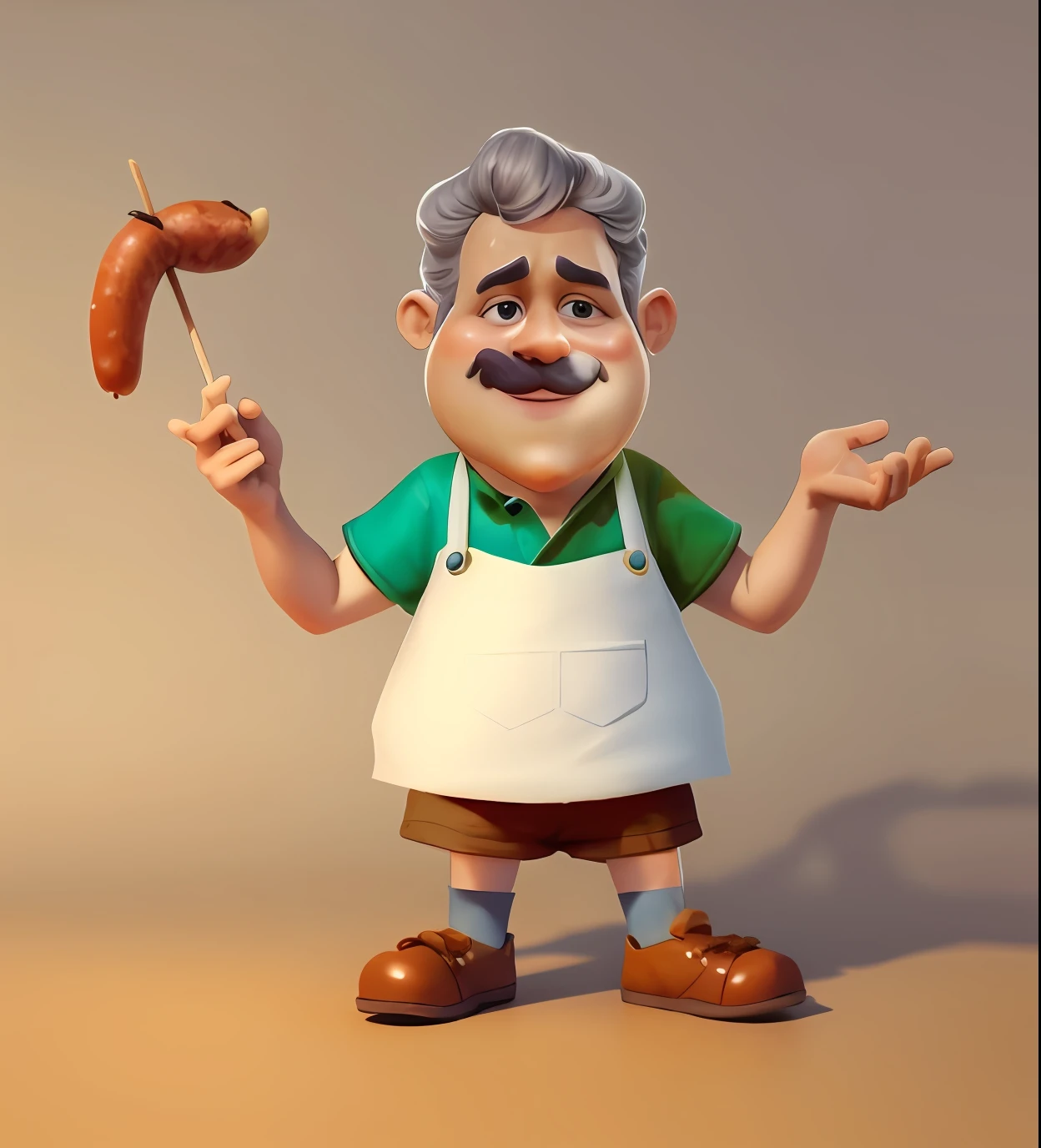 cartoon man with a sausage on a stick in his hand, Personagem 3D, Personagem 3D, personagem de desenho animado, Arte de personagem 3D, Caractere estilizado, rolands zilvinskis 3d render art, 3 d render stylized, animation character, 3d render senior artist, Personagens 3D, 3 d desenho animado, Design de personagem estilizado, design de personagem de alta qualidade