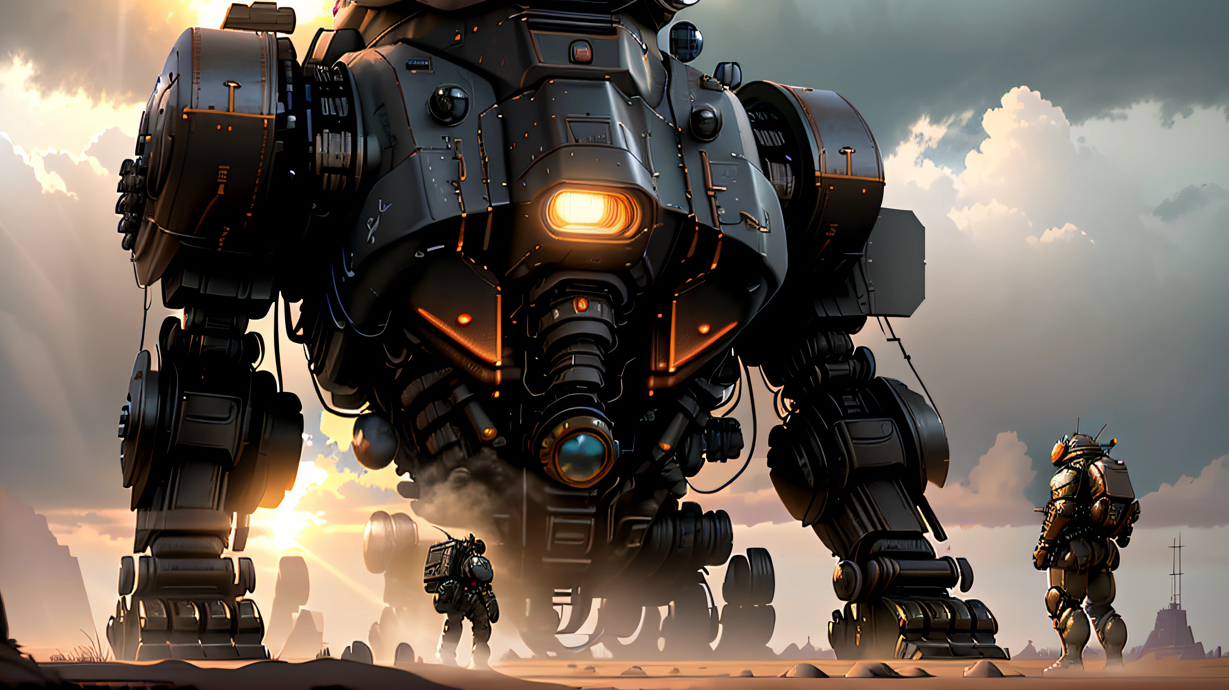 robot scorpide on fire, eagle, bear, mountain sunset, futuristic, steampunk board style, cyberpunk style, Conceptual art, reflection light, lens flare, Canon, Fujifilm, isometric, En plein air, speed lines, depth of field, pov, 35mm, best quality, 8k, super detail