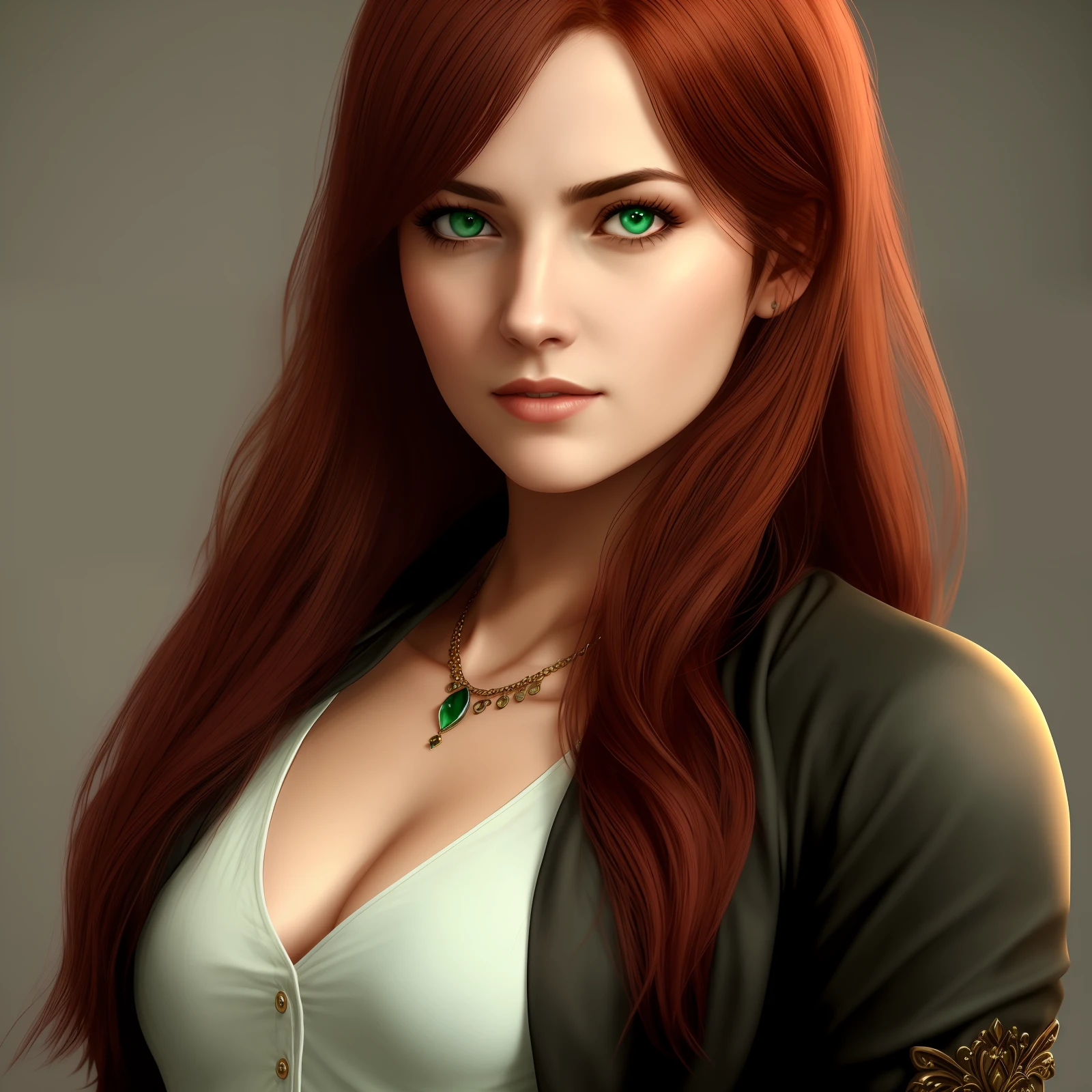 Dark souls, woman, mature, 20s, masterpiece face, auburn hair, neutral facial expression, western, green eyes, long black clothes, realistic