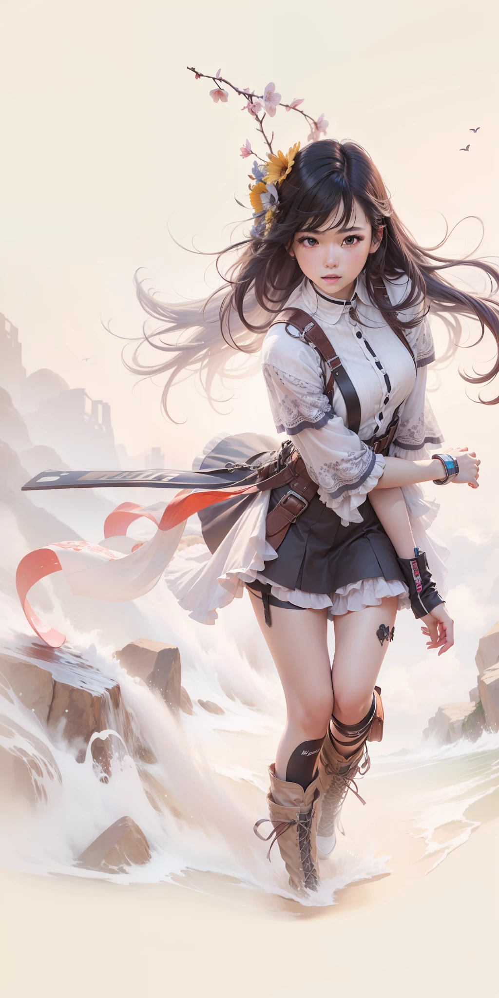 masterpiece, best quality, spring outfit, colorful hair, outdoor, magazine cover ,upper body,
