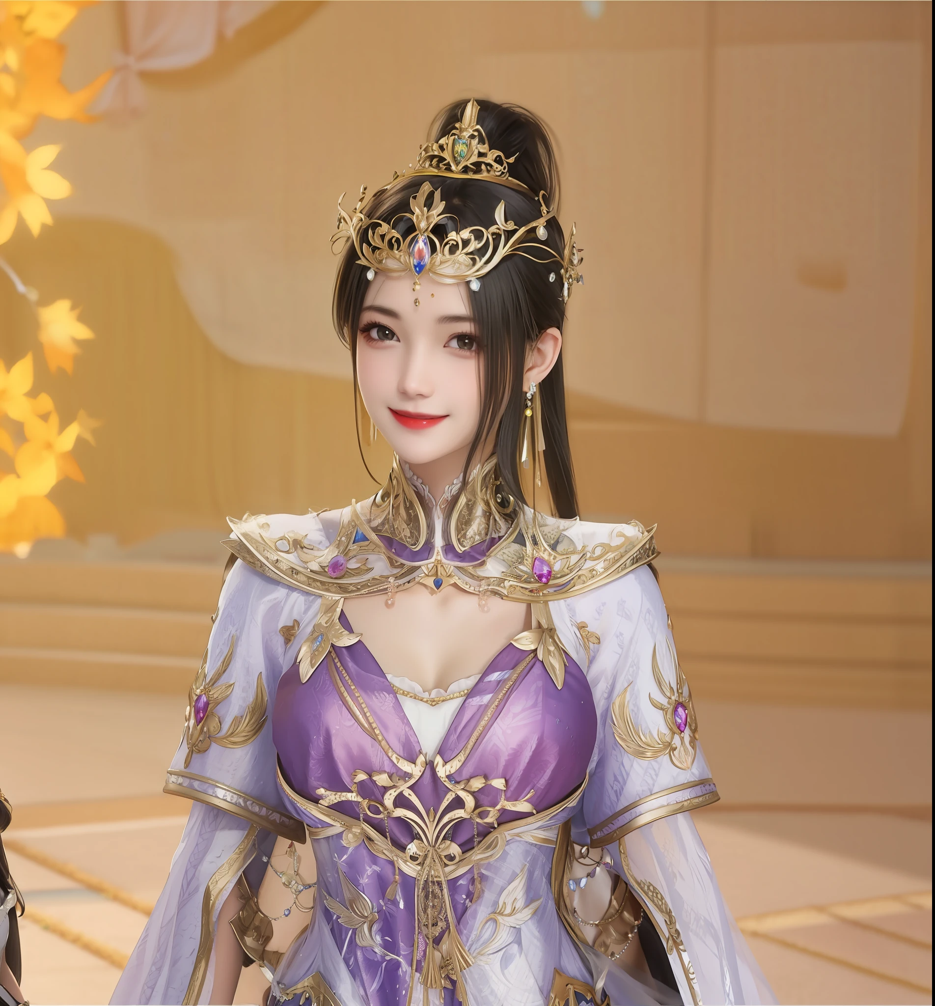 black-hair,sexy armor,Beautiful tiara,ssmile