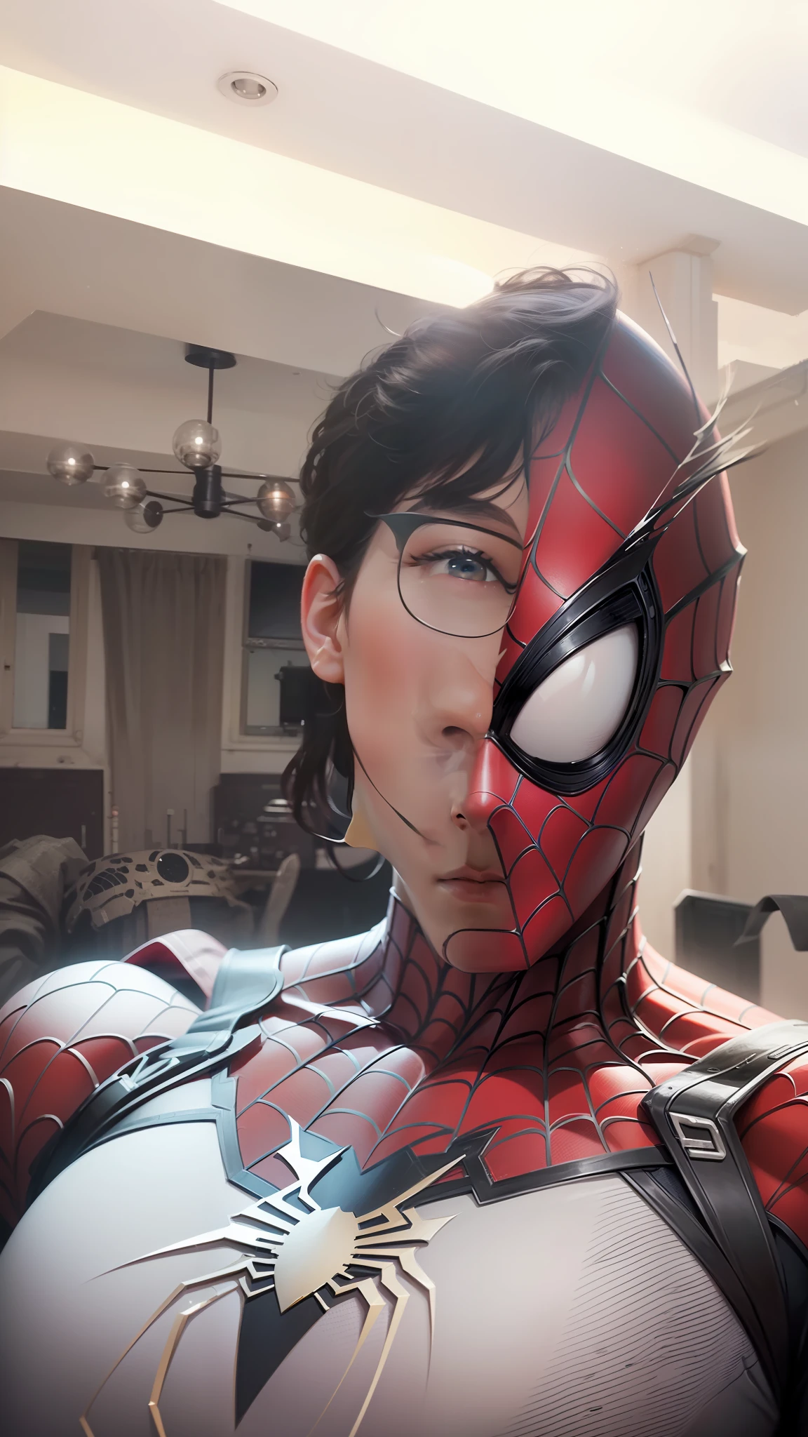 (Ultra HD sci-fi Spider-Man CG wallpaper,An exquisite masterpiece、Best Picture Quality),Battle appearances,Wear a battle suit,Half faceless,Thrilling,Full of technology。