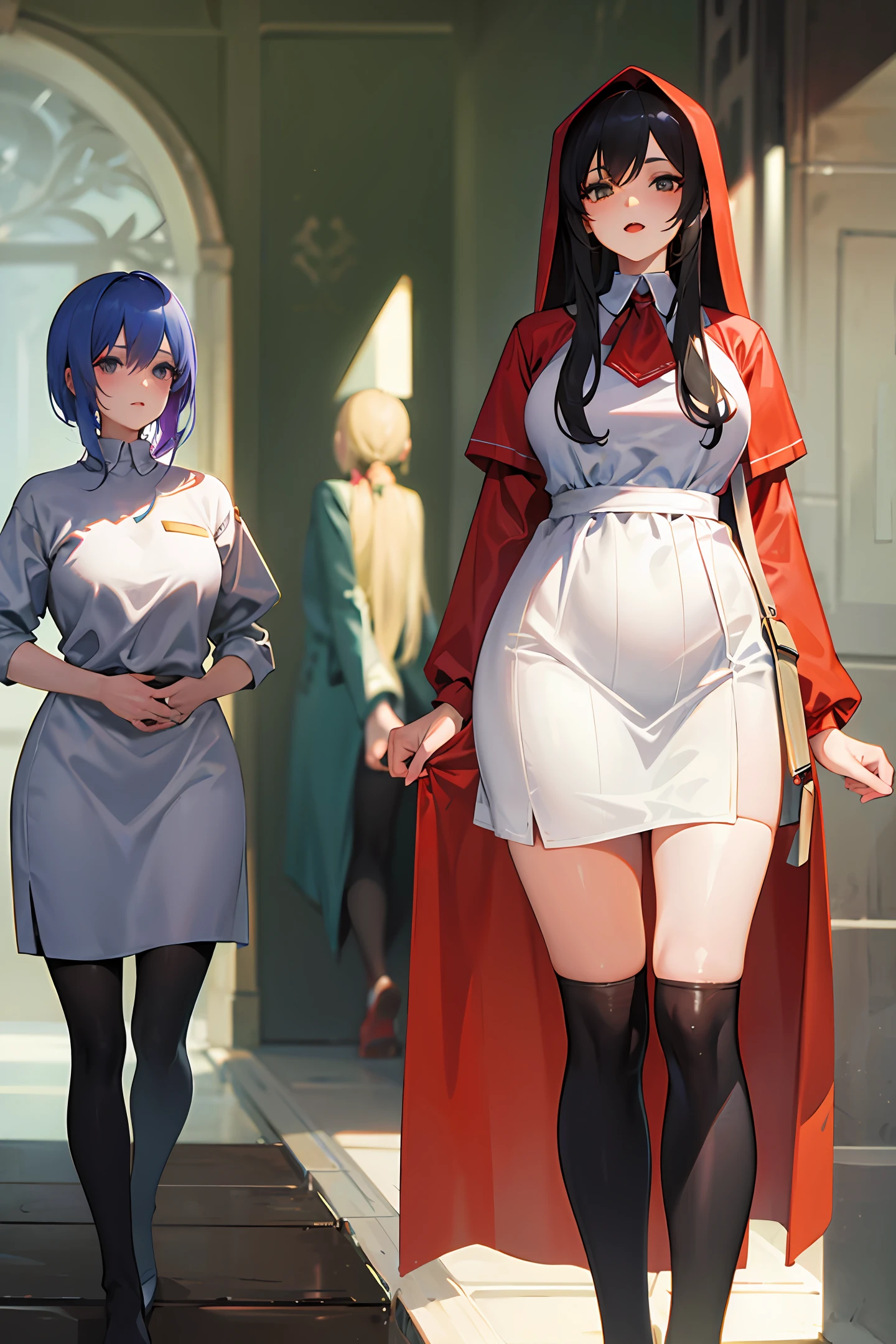 Two women, one fat, short and the other tall and thin