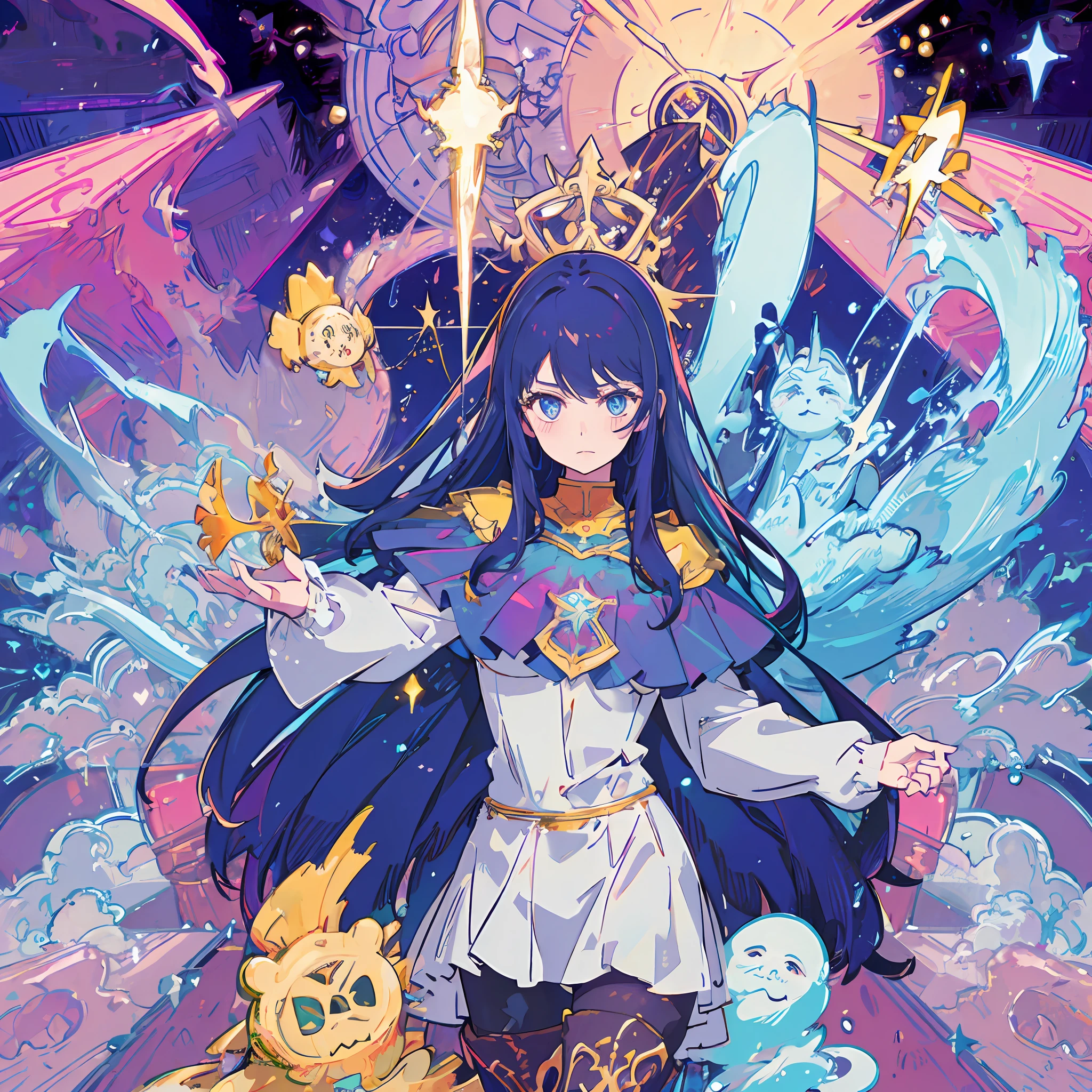 sorceress woman，rnlong hair，Electric magic