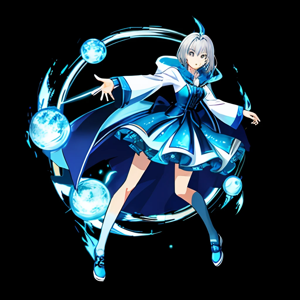 Female anime character blueish-silver hair gold eyes full body