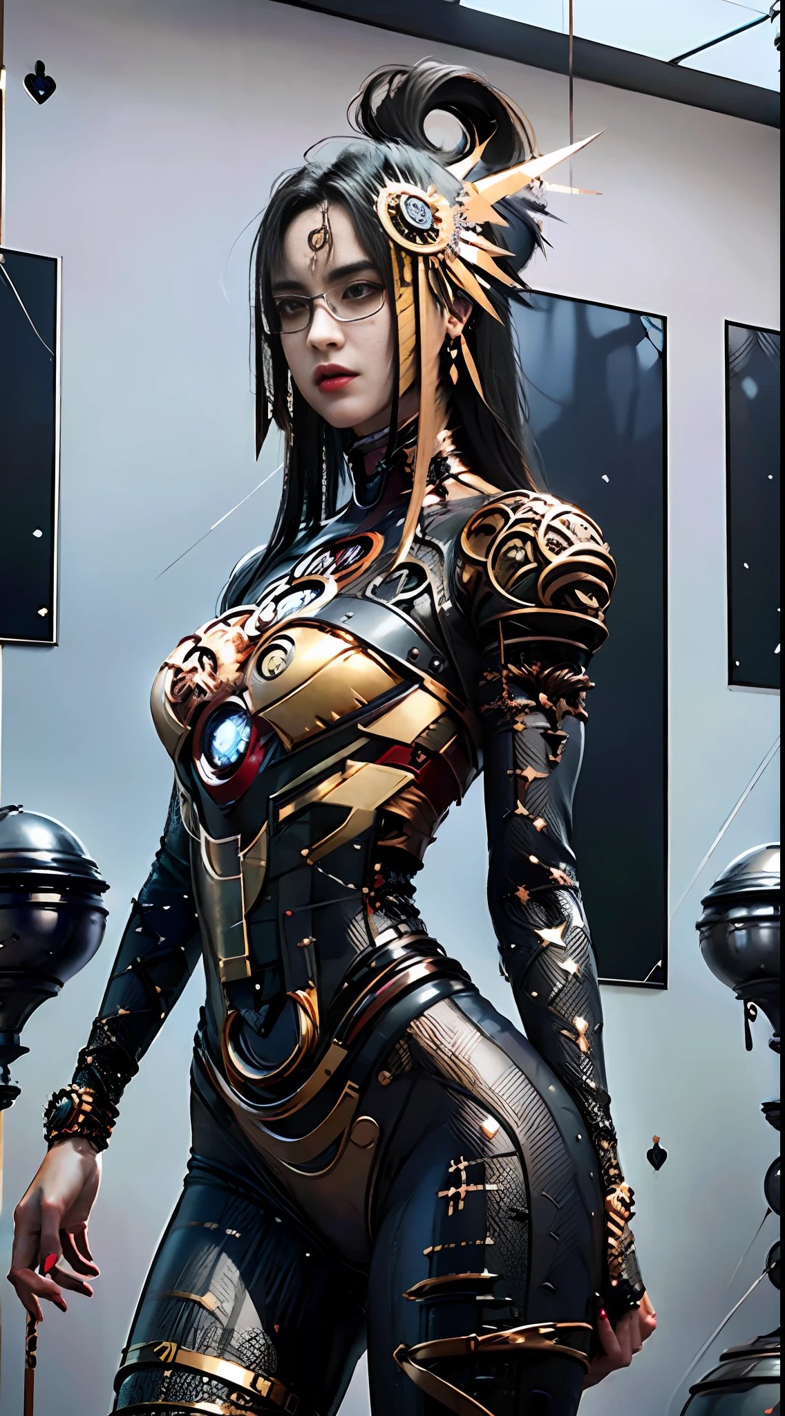 8k, realistic, attractive, highly detailed, a 20 year old girl a sexy and attractive woman inspired by Iron Man wearing a shiny Iron Man mech. She dresses with sexiness and confidence, perfectly interpreting Iron Man's strength and charisma. The abandoned warehouse serves as a backdrop, creating a unique atmosphere that highlights her bravery and perseverance. The cloudy sky adds a sense of tension and mystery to the whole scene. This high-definition, high-quality picture will bring you a shocking visual experience. The detailed abandoned warehouse and shiny mechs will keep your eyes on you. oc rendering, dramatic lighting, award winning quality