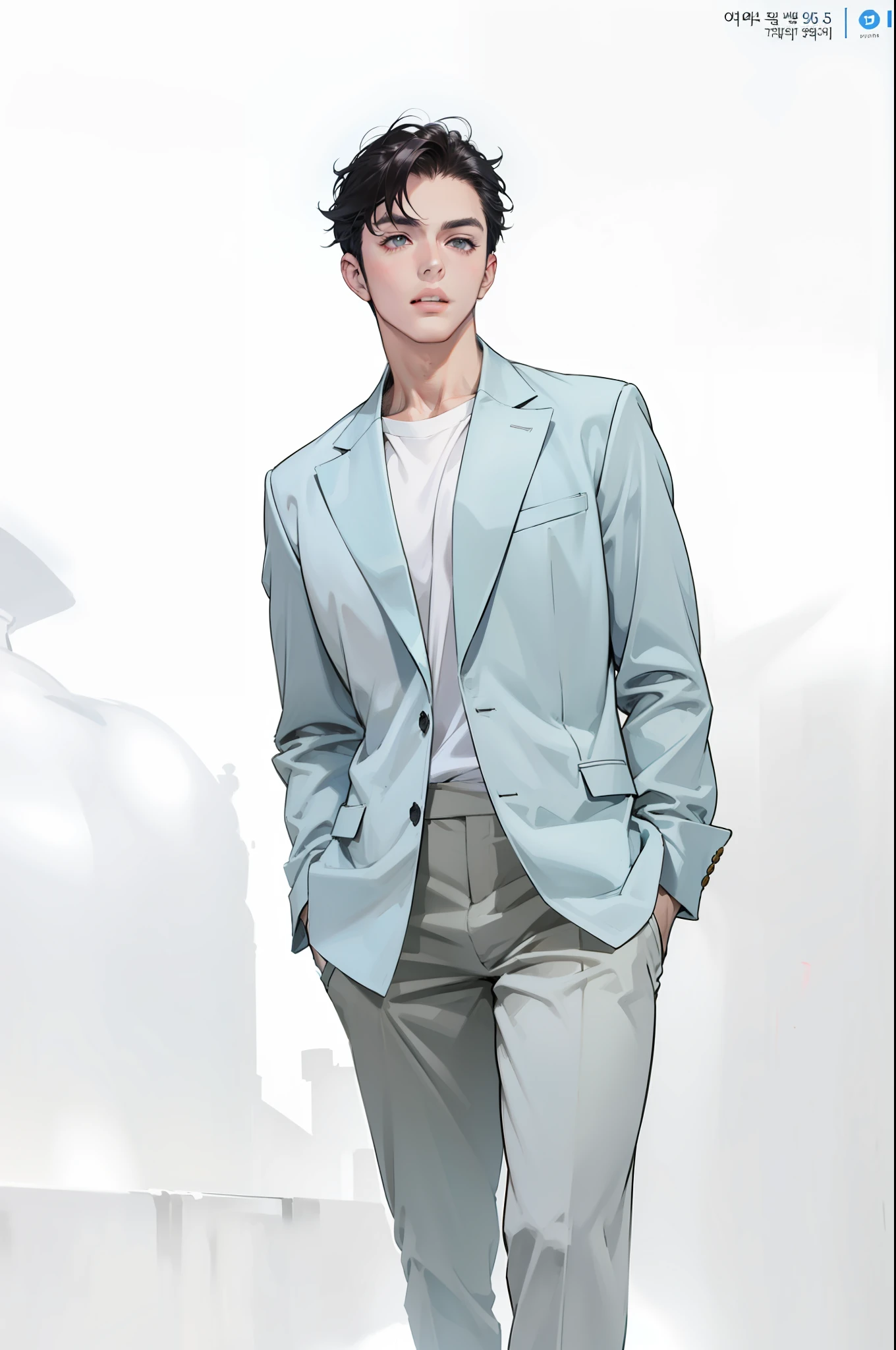 there is a man with a white shirt posing, photorealistic perfect body, :: high detail, realistic shaded perfect body, prefect body, beautiful handsome body, handsome stunning realistic, sexy body, smooth translucent white skin, lean body, south korean male, realistic body, handsome anime pose, inspired by Yanjun Cheng, beautiful, prince, demon slayer art
