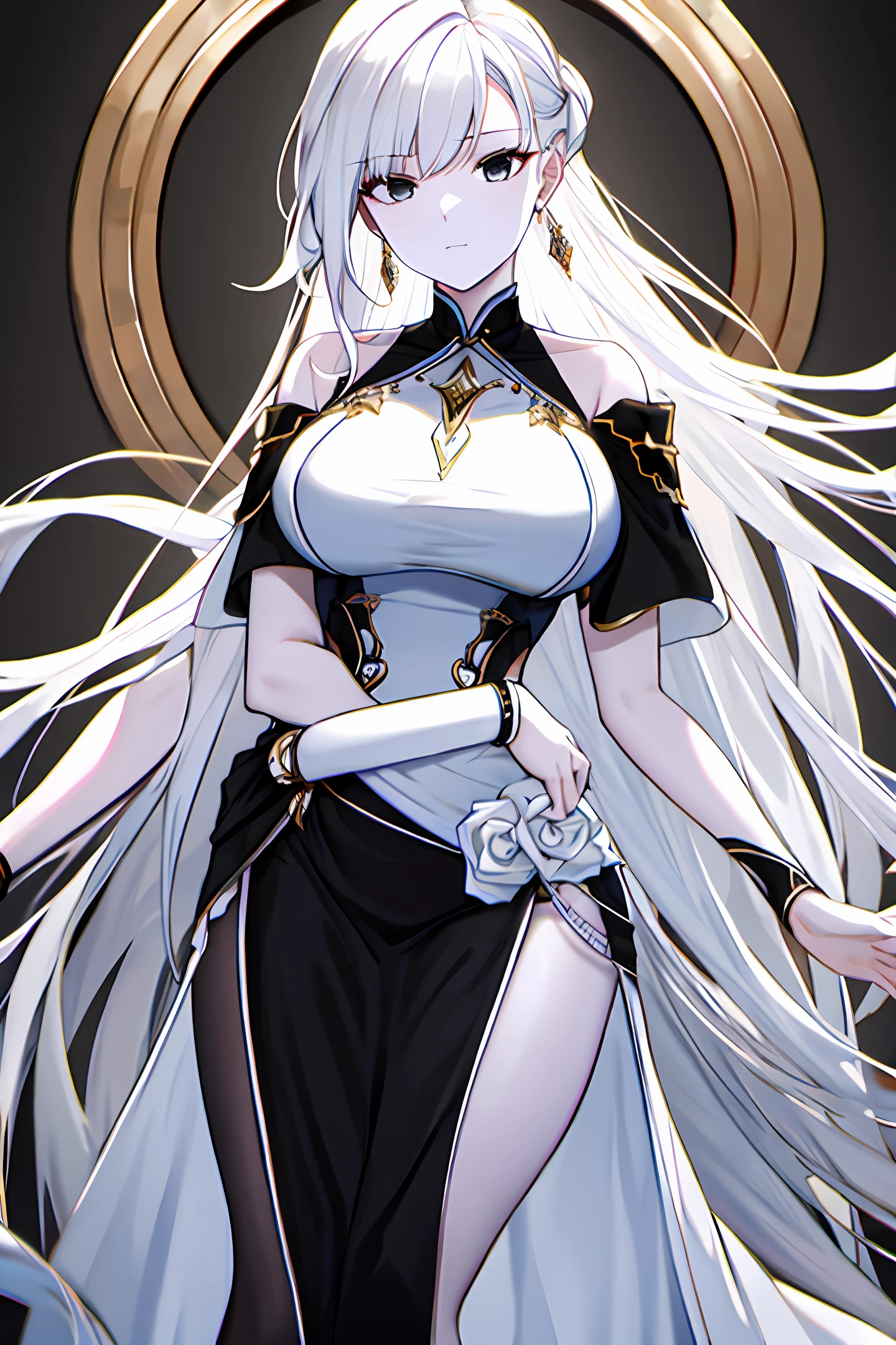white color hair，full bodyesbian，Long black group，White-colored skin，ellegance，Gorgeously dressed