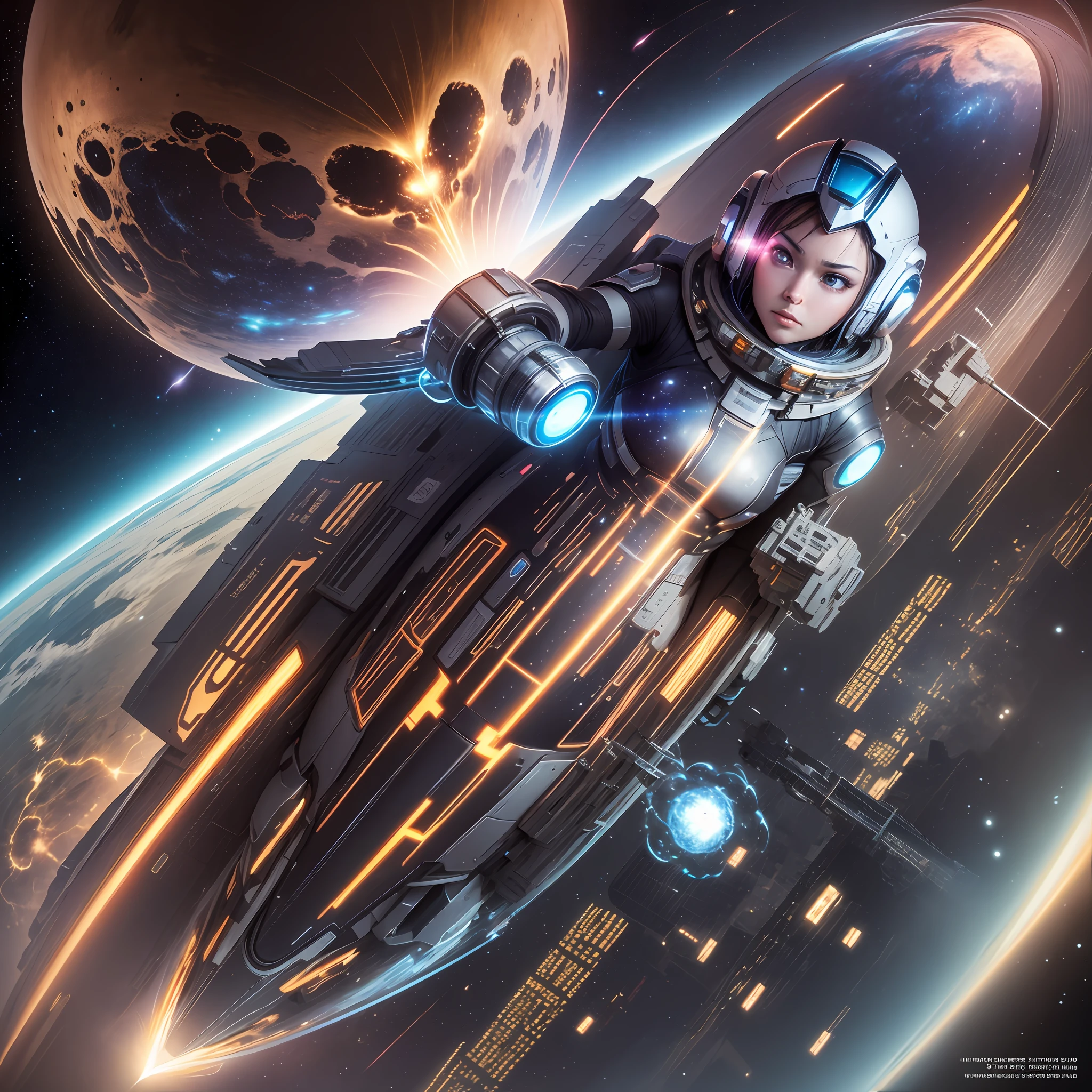 Space battleship、sci-fi movie、A futuristic world、Science fiction universe space、Bank Starfield、Saturn ring、Tech shines、Light energy magnetic levitation、Quantum collision、Time travel、ultra high def、hyper-detailing,Deep view、Lagrange --auto --s2