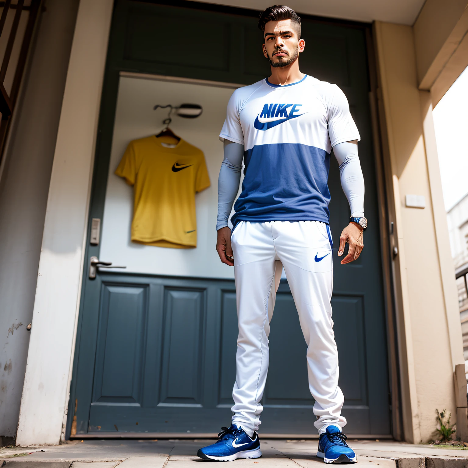 Homem, com roupas da nike branca,sapato da nike branco,calsa branca nike --auto