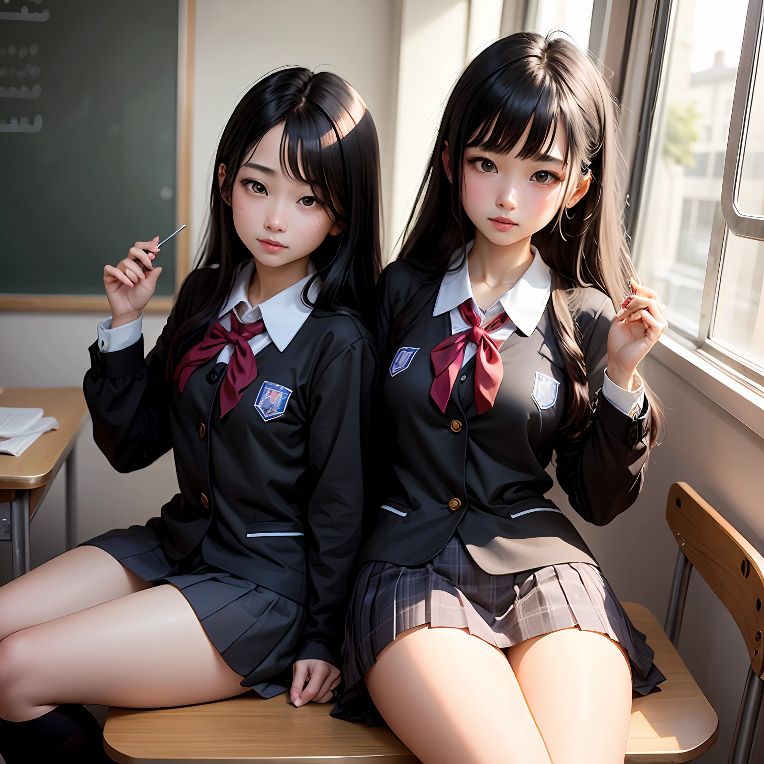 School uniform black silk black hair --auto