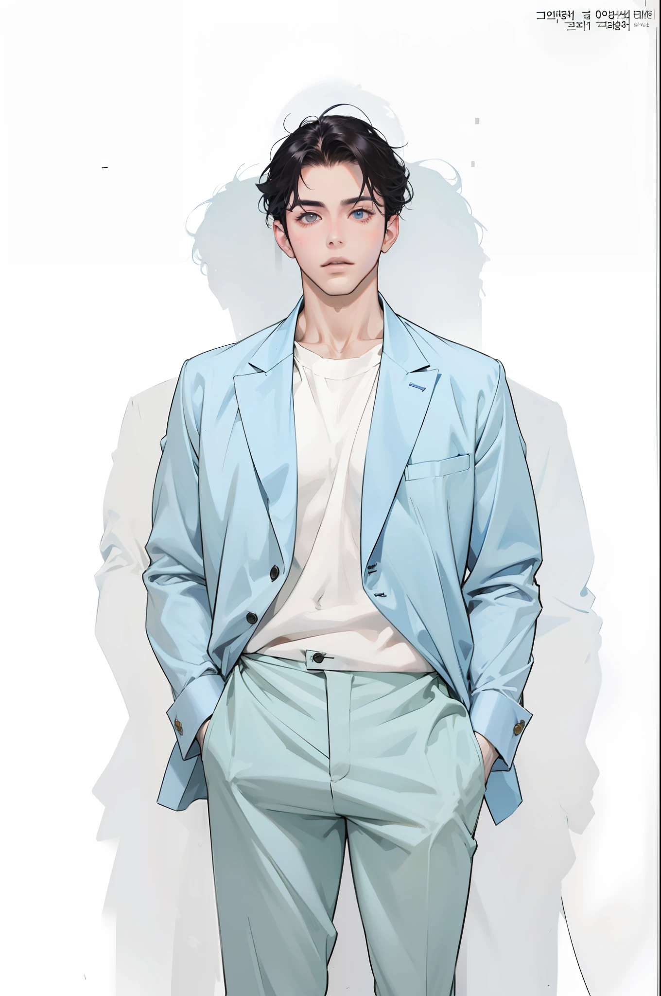 there is a man with a white button up shirt posing, photorealistic perfect body, :: high detail, realistic shaded perfect body, prefect body, beautiful handsome body, handsome stunning realistic, sexy body, smooth translucent white skin, lean body, south korean male, realistic body, handsome anime pose, inspired by Yanjun Cheng, beautiful, prince, demon slayer art