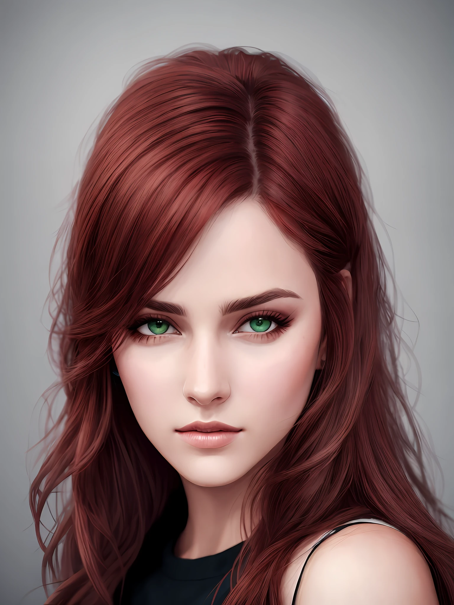 mulher branca, maduro, 24 anos, red hair, rosto perfeito, neutral expression, olhos verdes, roupas pretas compridas, foto-realista, 8k, inverno, cicatriz no olho