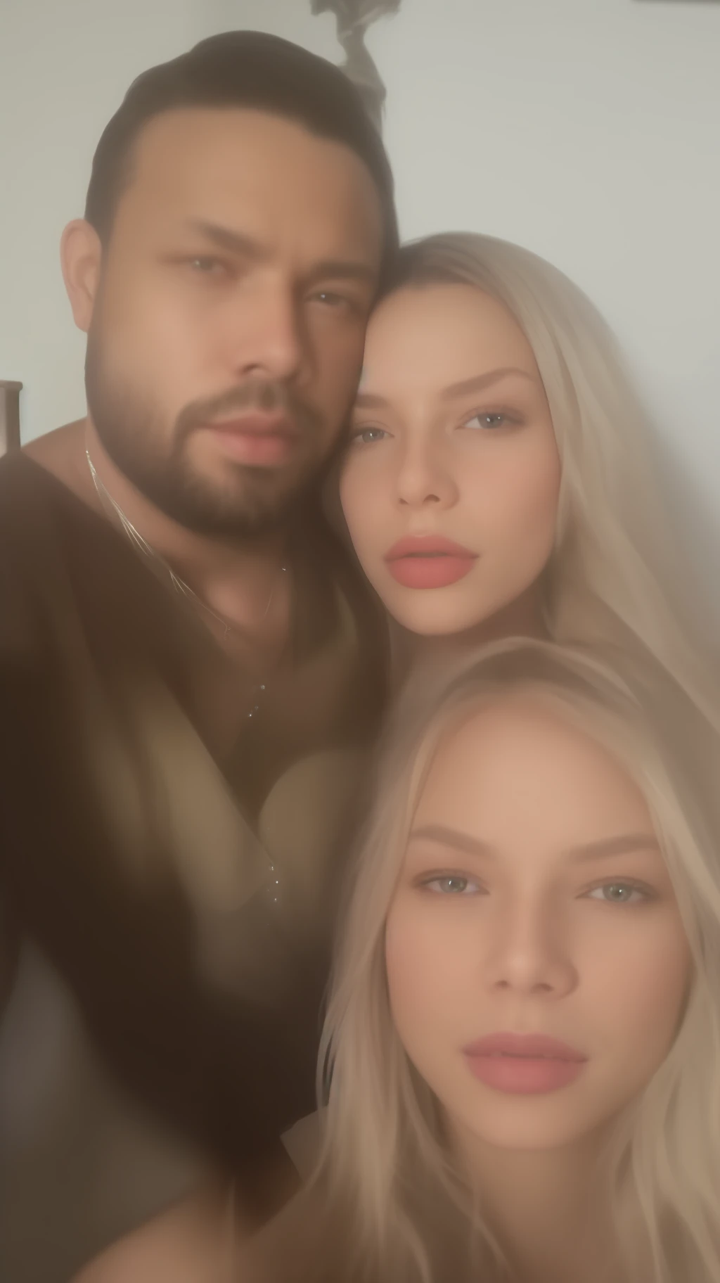 . Crie uma imagem ultra realista de um quarto de casal com muitos detalhes, incluindo quadros nas paredes, um abajur na mesa de cabeceira e uma luz avermelhada que ilumina o ambiente. About the price, Lora1, Uma bela mulher loira, is embracing Lora2, um homem moreno e bonito. where he is embracing Lora1. Draw each Lora at a different angle of the scene and make sure they don't blend in visually. Dessa forma, You can create an image of a couple in love in a cozy and romantic room, without causing visual confusion.