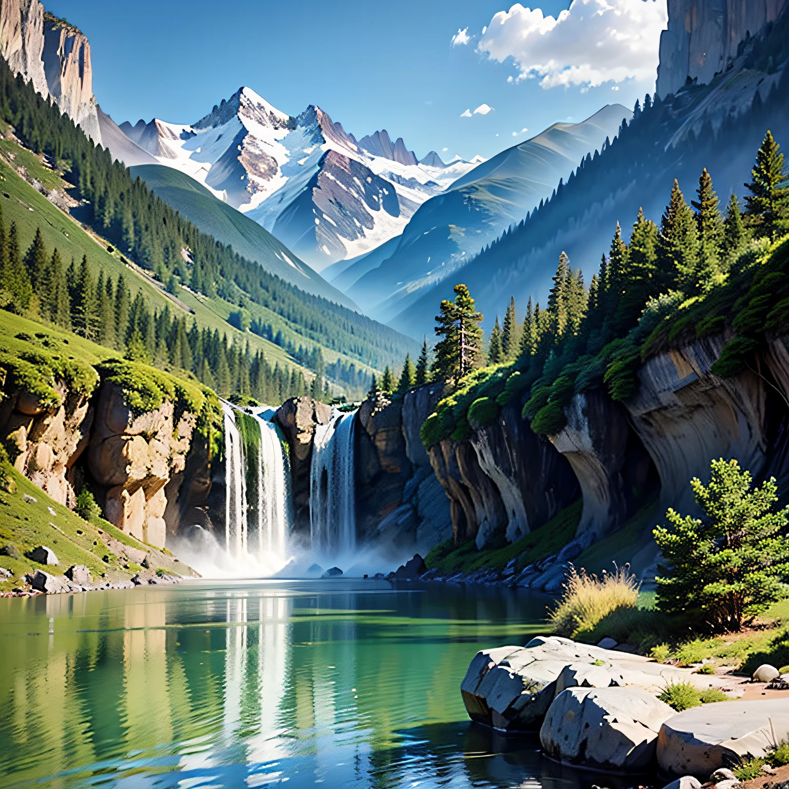 Mountains, Lush greenery,big water fall,lake water,roost,drak,naturey,Need,tmasterpiece --auto